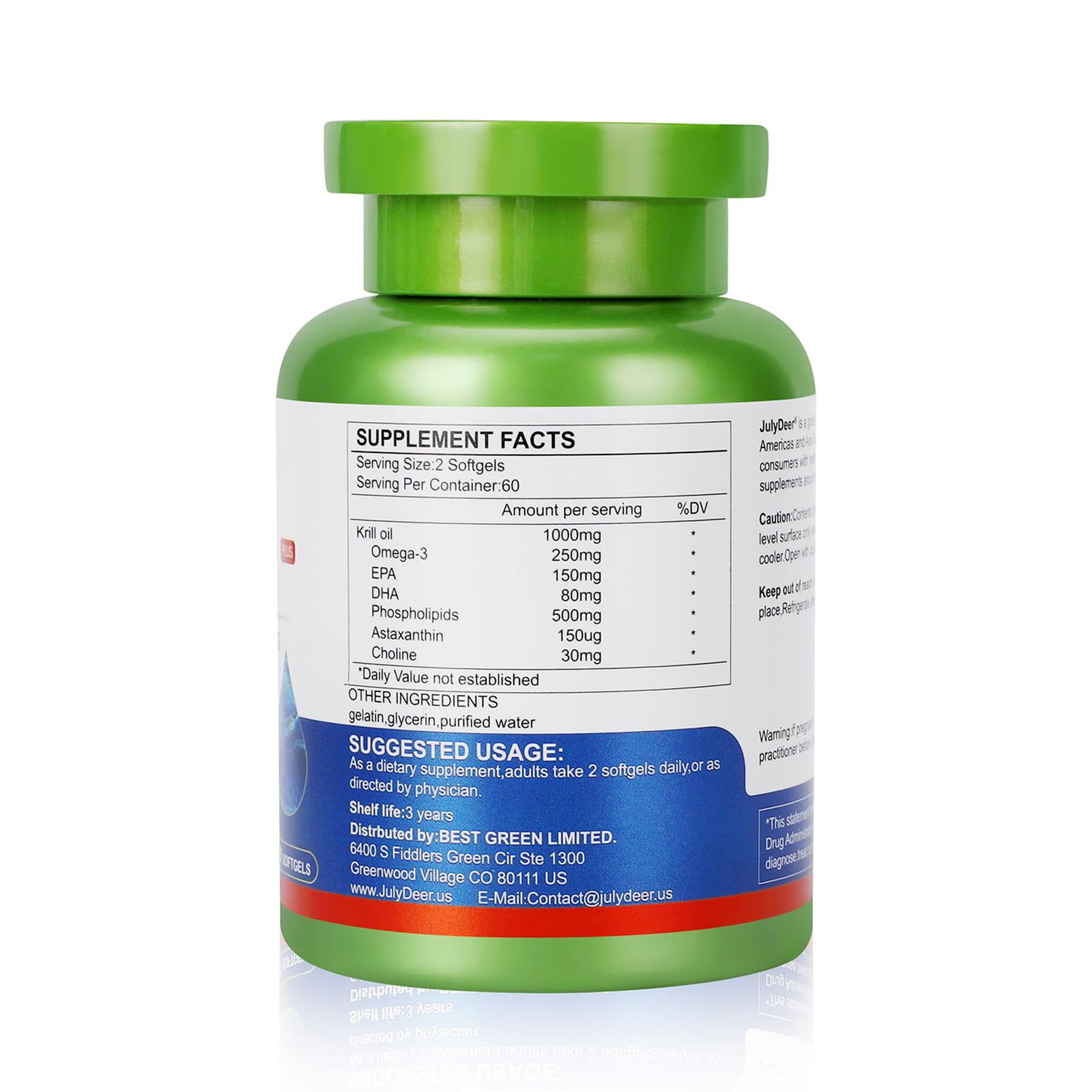 JulyDeer Krill Oil 1000 mg with Omega-3s EPA, DHA, Astaxanthin and Phospholipids 120 Softgels Supplement, Antarctic Krill No Fishy Aftertaste for Joint, Heart, Brain and Immunity - Medaid International