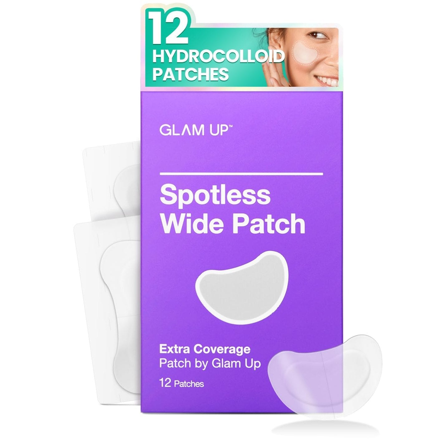 GLAM UP Spotless Patch - Hydrocolloid Spot Patch for Wide Acne area, Cheek, Body, Blackhead Cruelty Free and Vegan Friendly (12 Count) - Medaid International