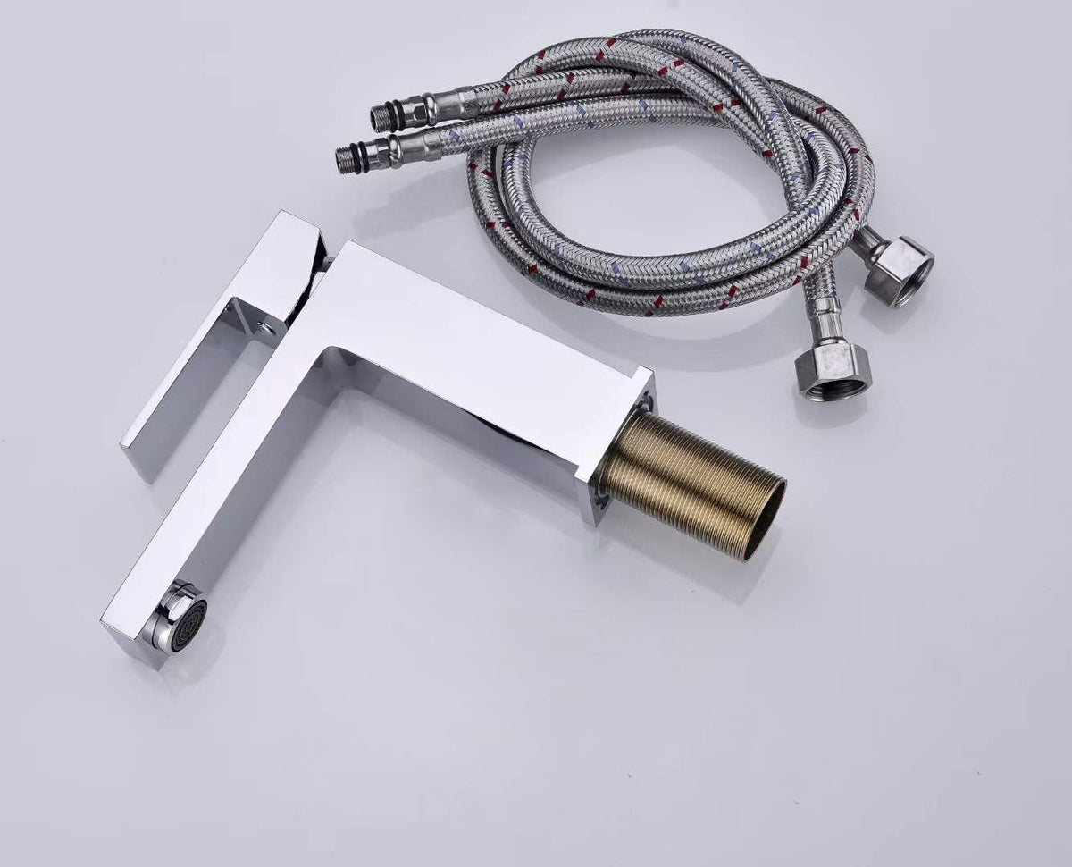 Single Lever Basin Mixer Wash Basin Faucet Hot & Cold Water Bathroom Faucet Italian Design Lavatory Vanity Tap Brass (Chrome)