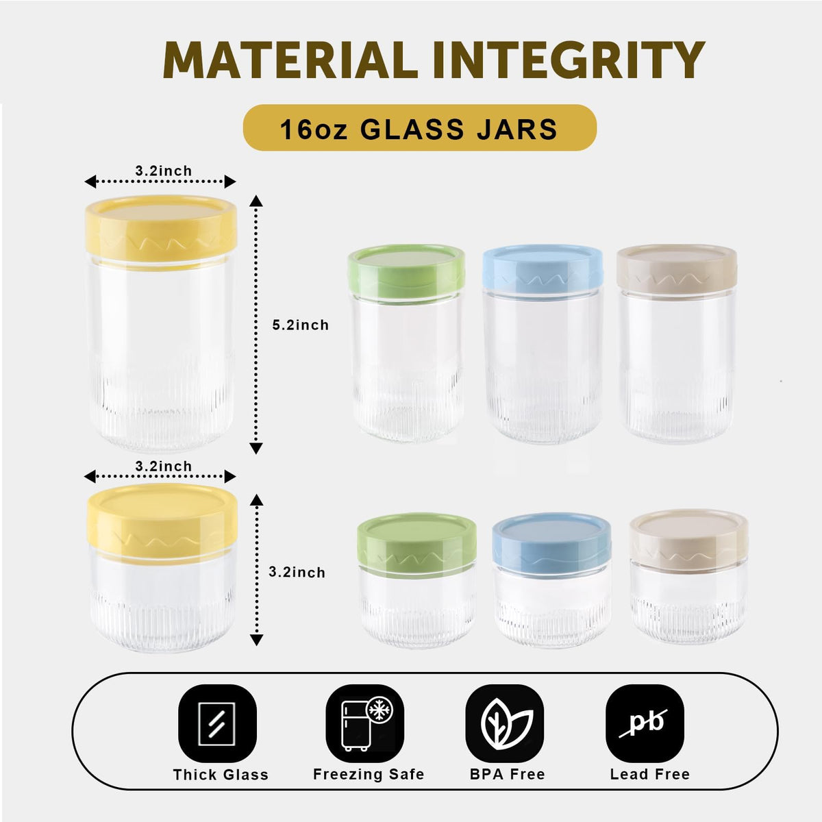 TERRIFI 8 oz Glass Food Storage Jars with Airtight Lids, 4 Pack Mason Jars with Screw Lids for Kitchen Oats, Salad, Spice, Candy, Jam, Seasoning, Small Meal Prep Containers