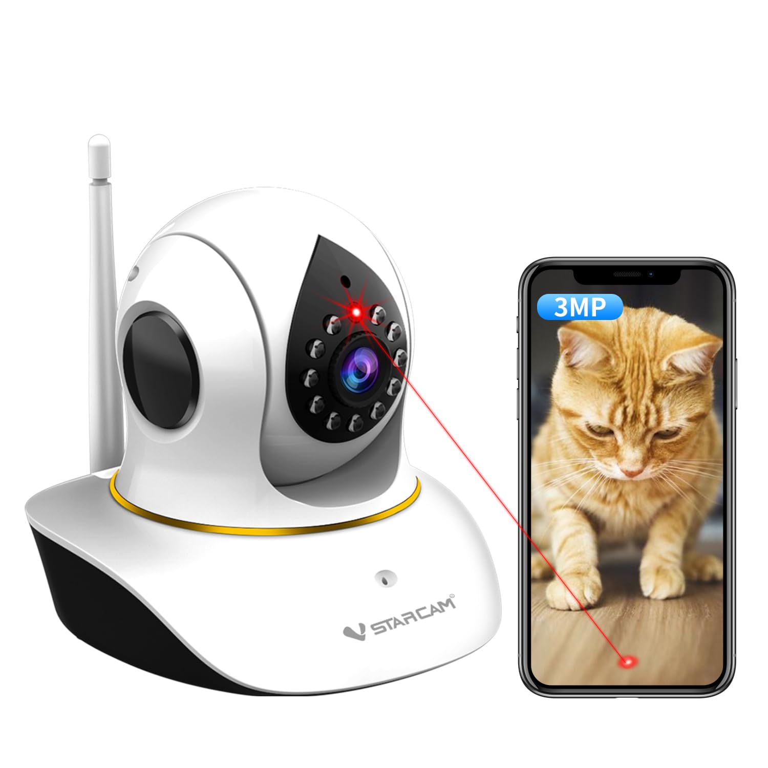 VSTARCAM Pet Camera with Laser, 3MP 2.4GHz WiFi Interactive Dog & Cat Laser Toy with Night Vision, Motion Detection Alerts, APP Remote Control Indoor Security Camera for Pet Monitoring - Medaid International