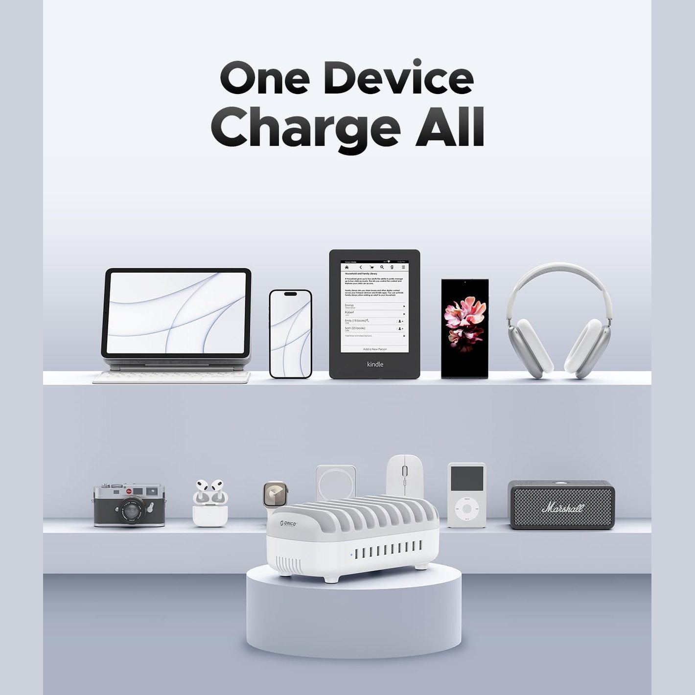 ORICO Multi USB Charging Station, 120W Charging Docking Organizer for Multiple Devices with Cables, 10-Ports Charging Station Compatible with iPad, iPhone, Tablet, Kindle and Cell Phones - Medaid International