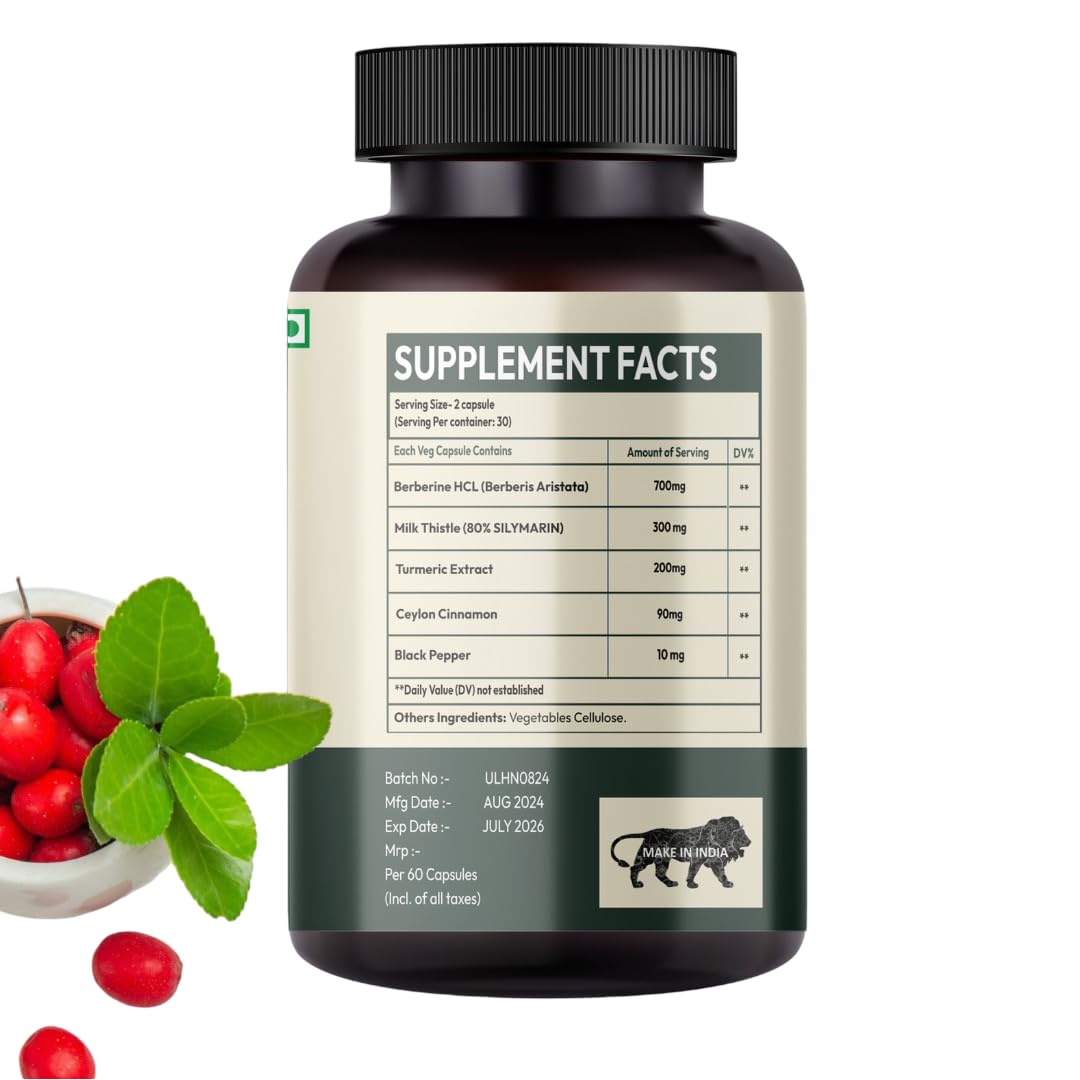 Hurbix Berberine - 1300 mg | 5 in 1 Enhanced Formula with Milk Thistle, Turmeric & Cinnamon | Premium High-Potency Formula | 60 Capsules - Medaid International