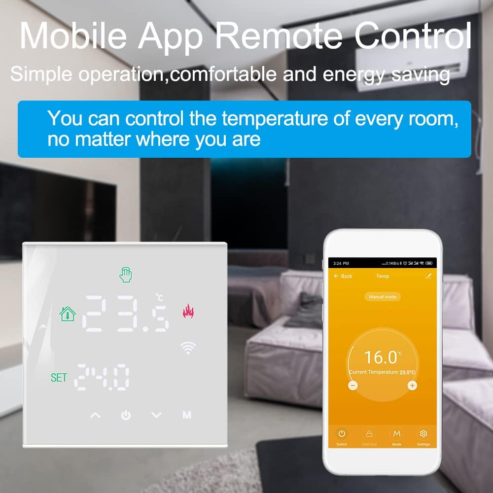 TERRIFI Smart Thermostat, Programmable Temperature Controller, Support WiFi connection and touch screen, for Electric Heating/Gas Boiler, Save Energy and Costs (White)