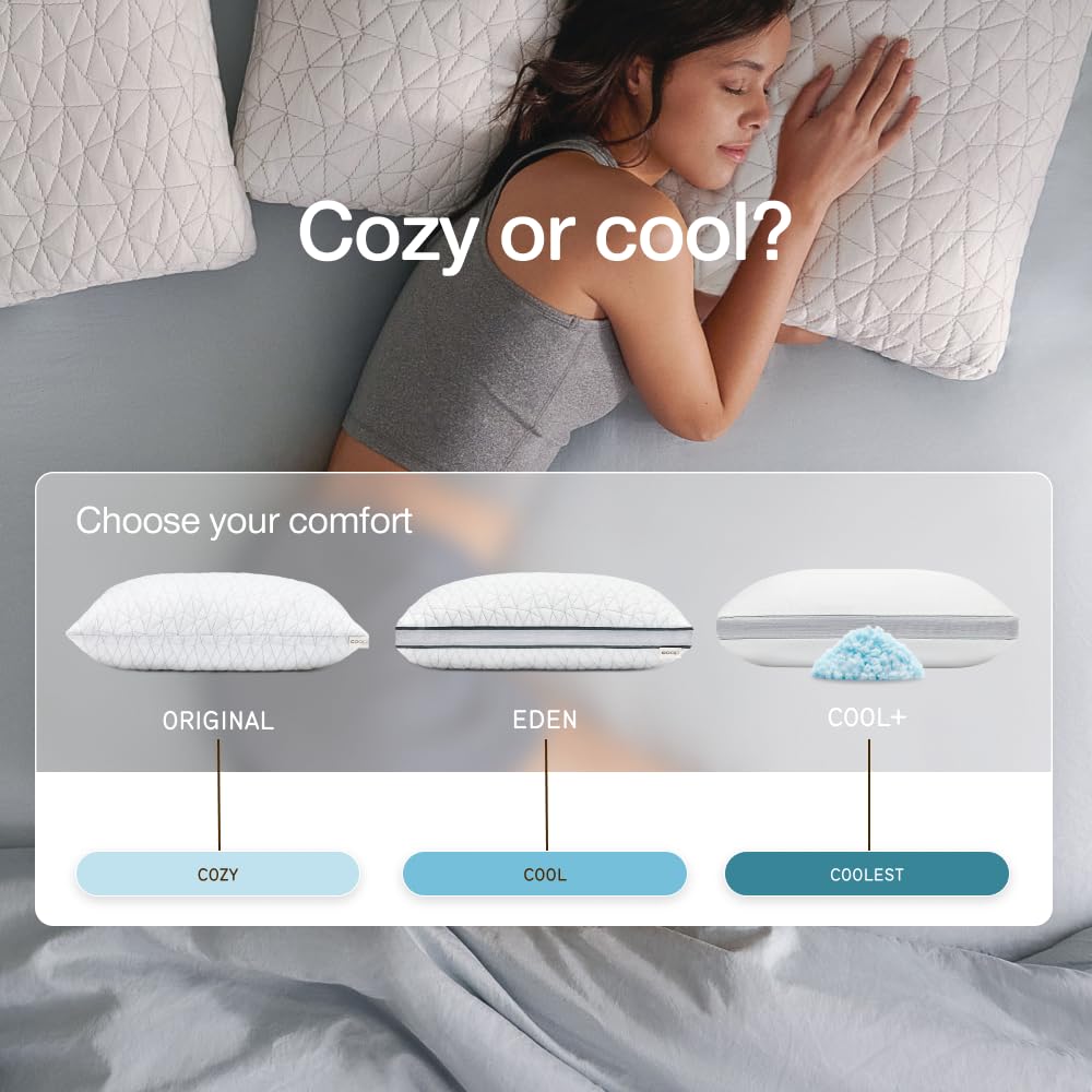 Coop Home Goods Eden Bed Pillow Queen Size for Sleeping on Back, Stomach and Side Sleeper- Medium Soft Memory Foam Cooling Gel - CertiPUR-US/GREENGUARD Gold - Medaid International
