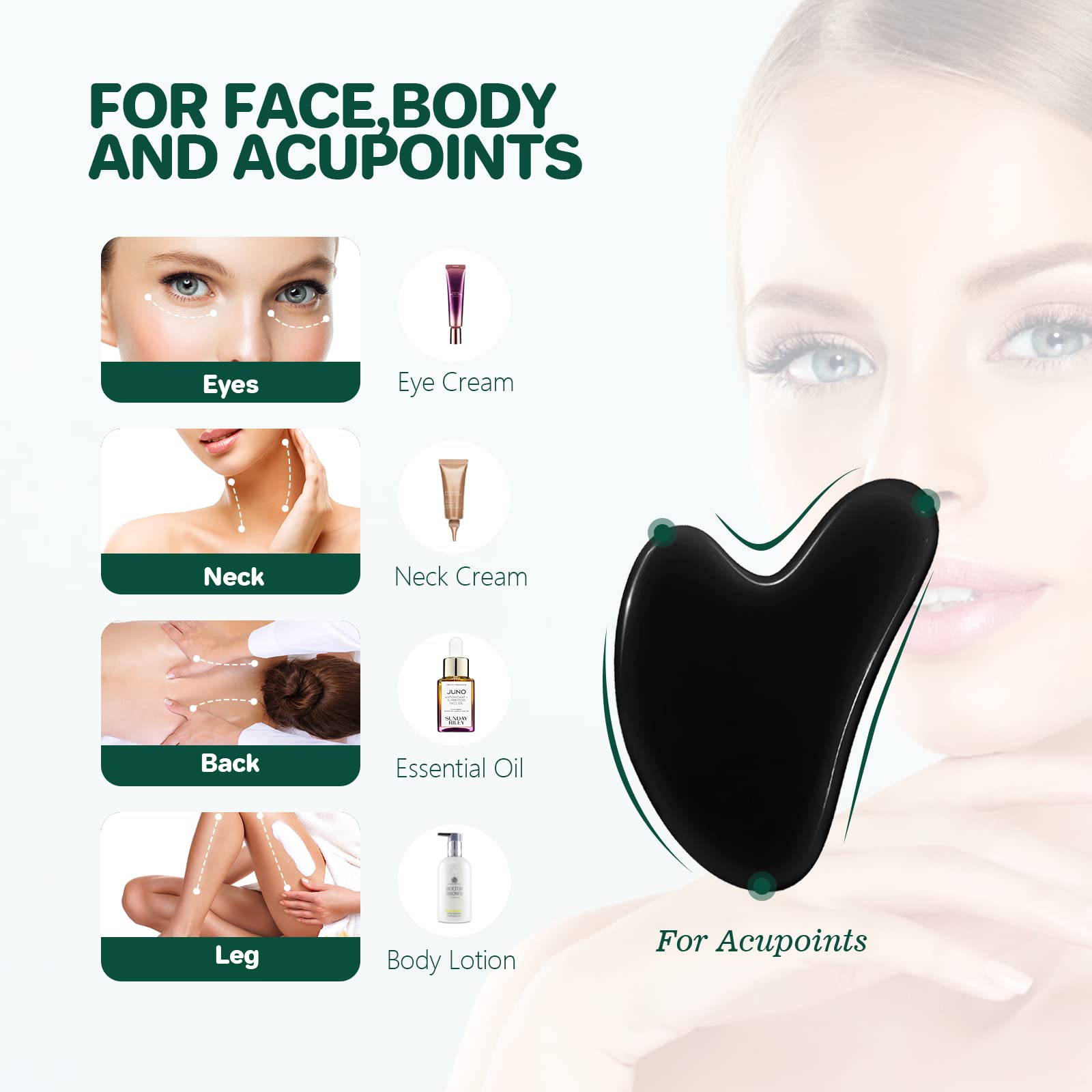 Gua Sha Facial Tools, GuaSha Massage Tool Guasha Board for SPA Acupuncture Therapy Trigger Point Treatment, Gua Sha Scraping Massage Tool (Black) - Medaid International