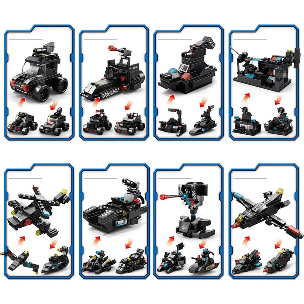 KASTWAVE City Police Station Building Kit, Building Block Robot 27 in1 SWAT Police Command Truck Building Kit for Kids City Helicopter Bricks Kit Educational Toys for Boy 6-12 Years Old 585PCS