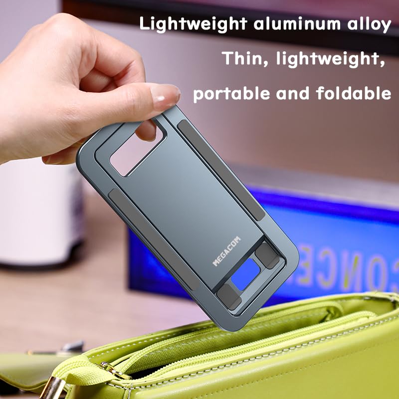 megacom Foldable Aluminum Adjustable Cell Phone Stand, Thin Portable Travel Desk Holder - Gray - Medaid International