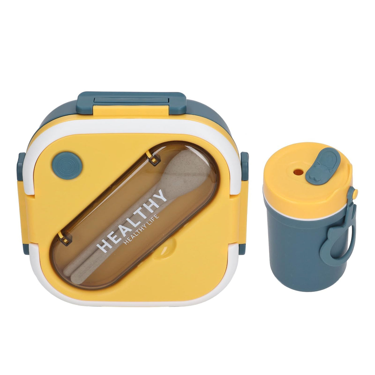 TERRIFI Bento Lunch Box, Portable Bento Box with Soup Cup Chopsticks Spoon, Reusable Lunch Containers, Microwaveable, Suitable for Office Outdoor Picnic (Blue)