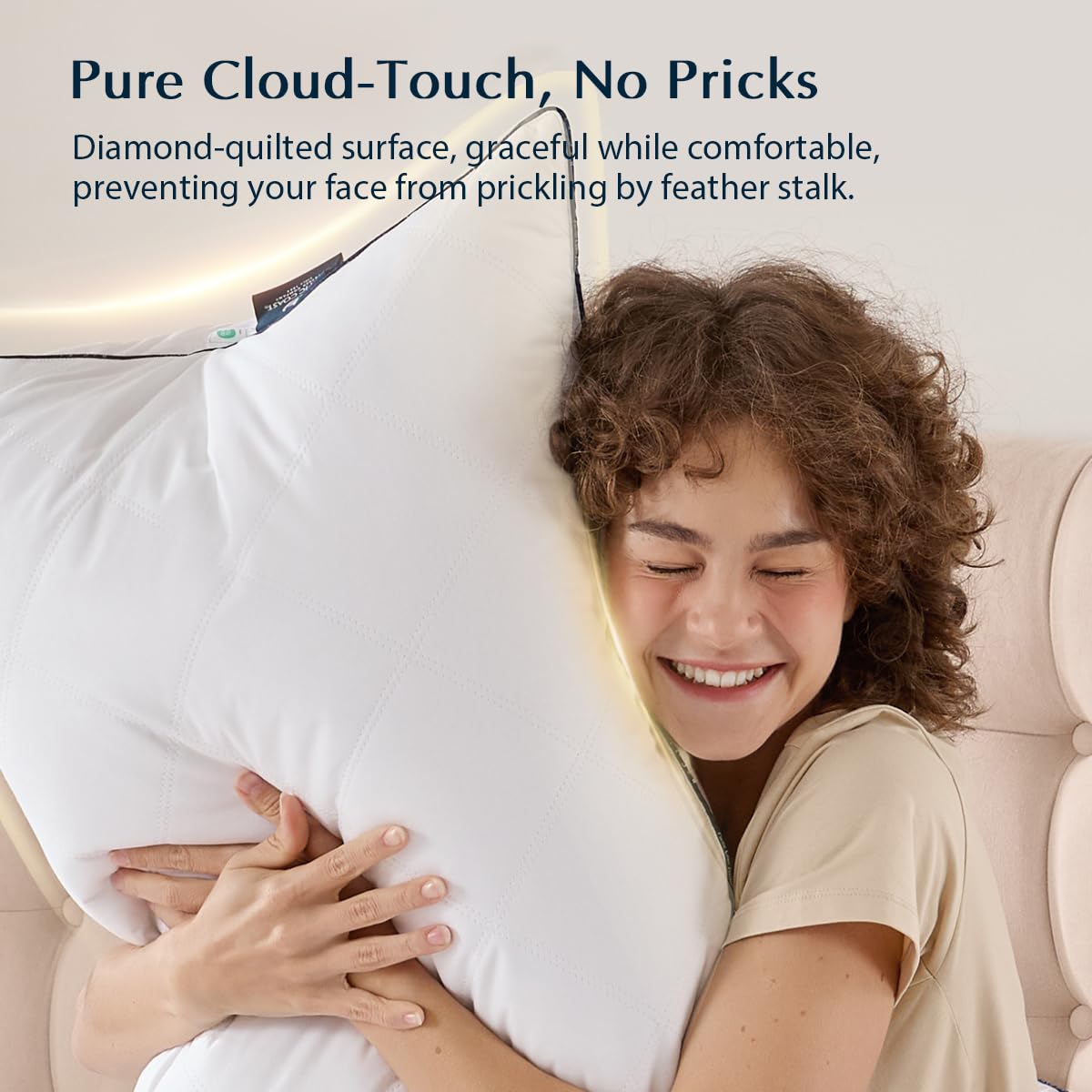 Pacific Coast Bed Pillow, Luxury Hotel Collection Goose Feather and Down Pillow for Sleeping with Classic Diamond Pattern, Medium Supportive, Standard Size 1 Pack - Medaid International