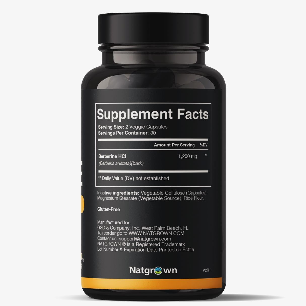 Natgrown Berberine Supplement - Berberine HCl 1200 mg Per Serving - Vegan, Gluten Free, Non-GMO - 60 Capsules - Medaid International