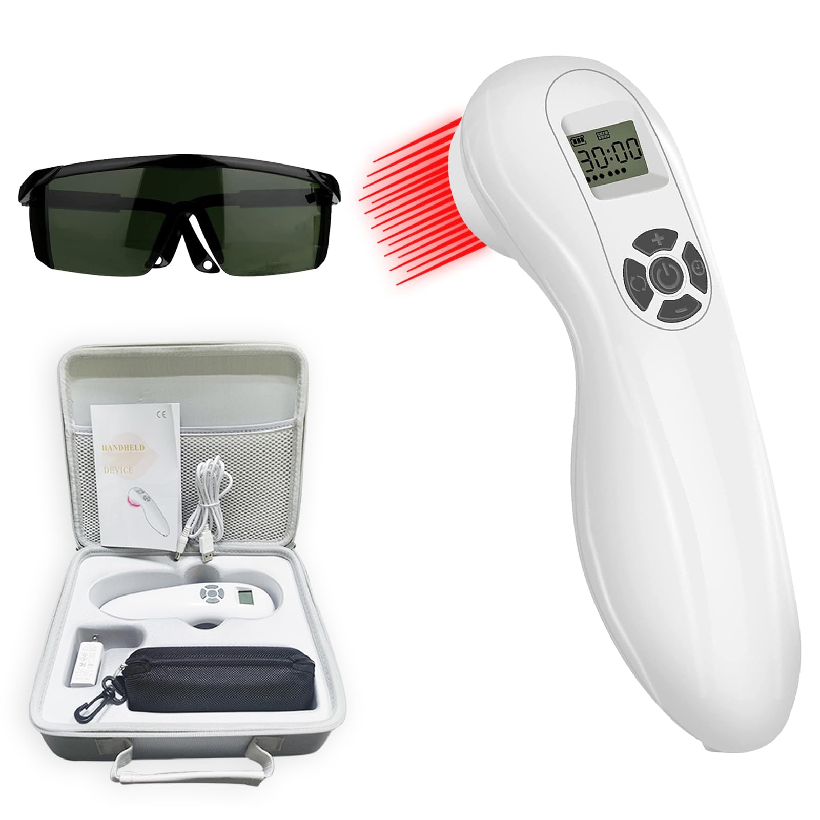 Ustomp Powerful Cold Red Light Device for Body, Near Infrared Light for Joint Muscle with LED Display- Multi-Speed Regulation with Pulse Function(650nm+808nm)-White - Medaid International