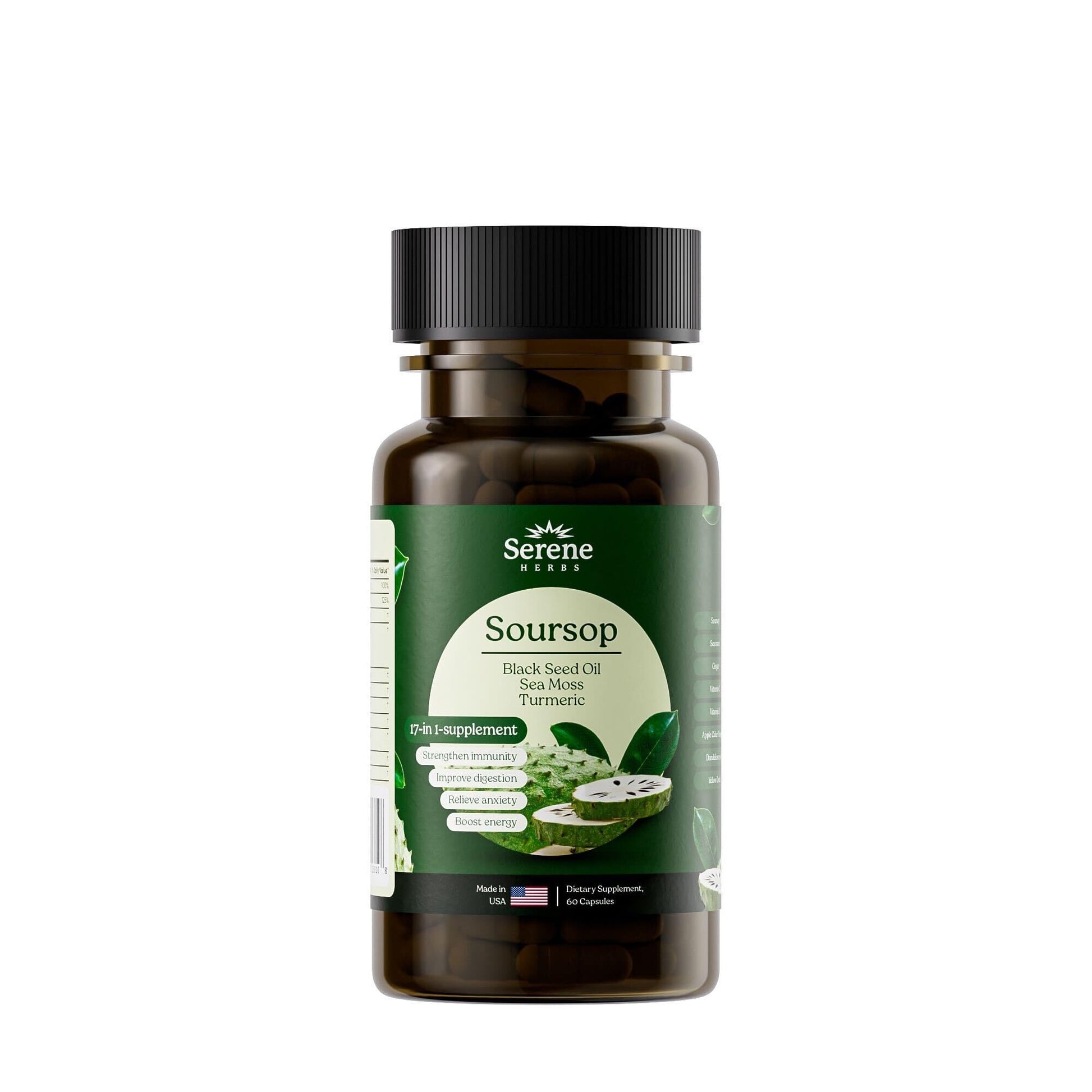 Serene Herbs 17-in-1 Sea Moss Capsules with Irish Seamoss, Black Seed Oil, Ashwagandha, Turmeric & Bladderwrack - Advanced Immunity, Energy & Gut Support - Natural Herbal Supplement - 60 Count - Medaid International