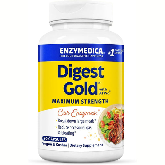 Enzymedica Digest Gold + ATPro, Maximum Strength Digestive Enzymes, Helps Digest Large Meals for Instant Bloating Relief, 90 Count - Medaid International