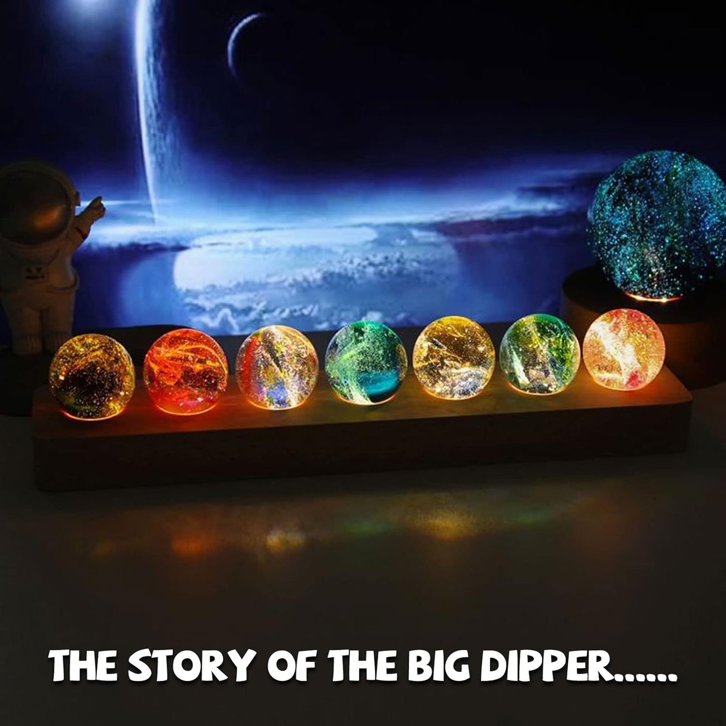 Glass Crystal Ball with Wood LED Lights Base 7 Balls
