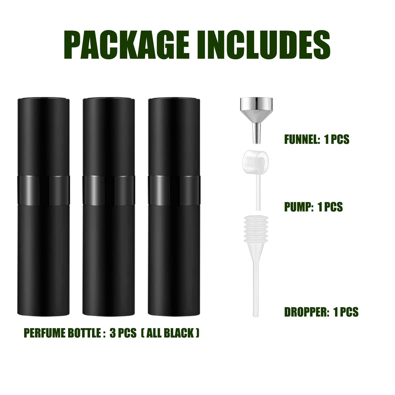 IRON BILL 8ML Mini Atomizer Perfume Travel (Matte Black) Refillable Bottle Portable Spray Bottle for Cologne and Perfume (3pcs) - Medaid International