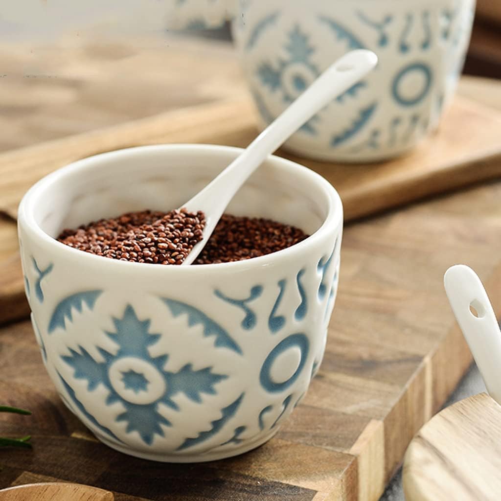 Ceramic Condiment Jar Set with Acacia Wood Tray