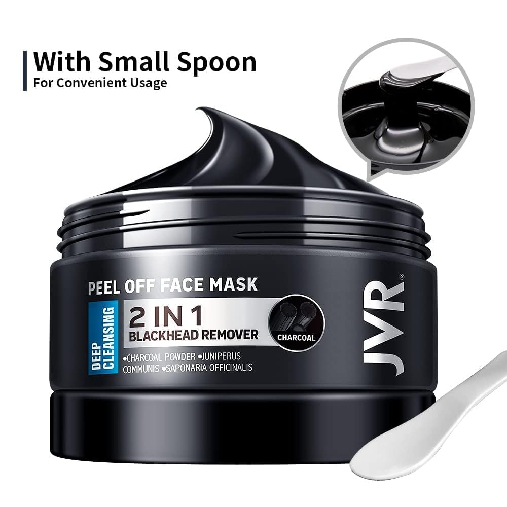 JVR Peel Off Face Mask, Blackhead Remover Mask for Men, Charcoal Peel Off Black Mask, Facial Mask Purifying and Deep Cleansing for All Skin Types 4.23 OZ - Medaid International