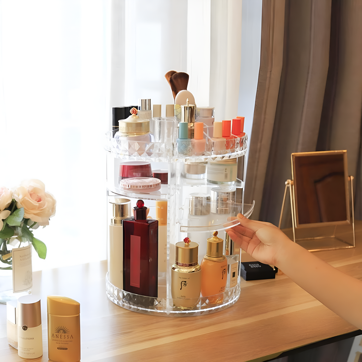 360° Rotating Diamond Makeup Organizer