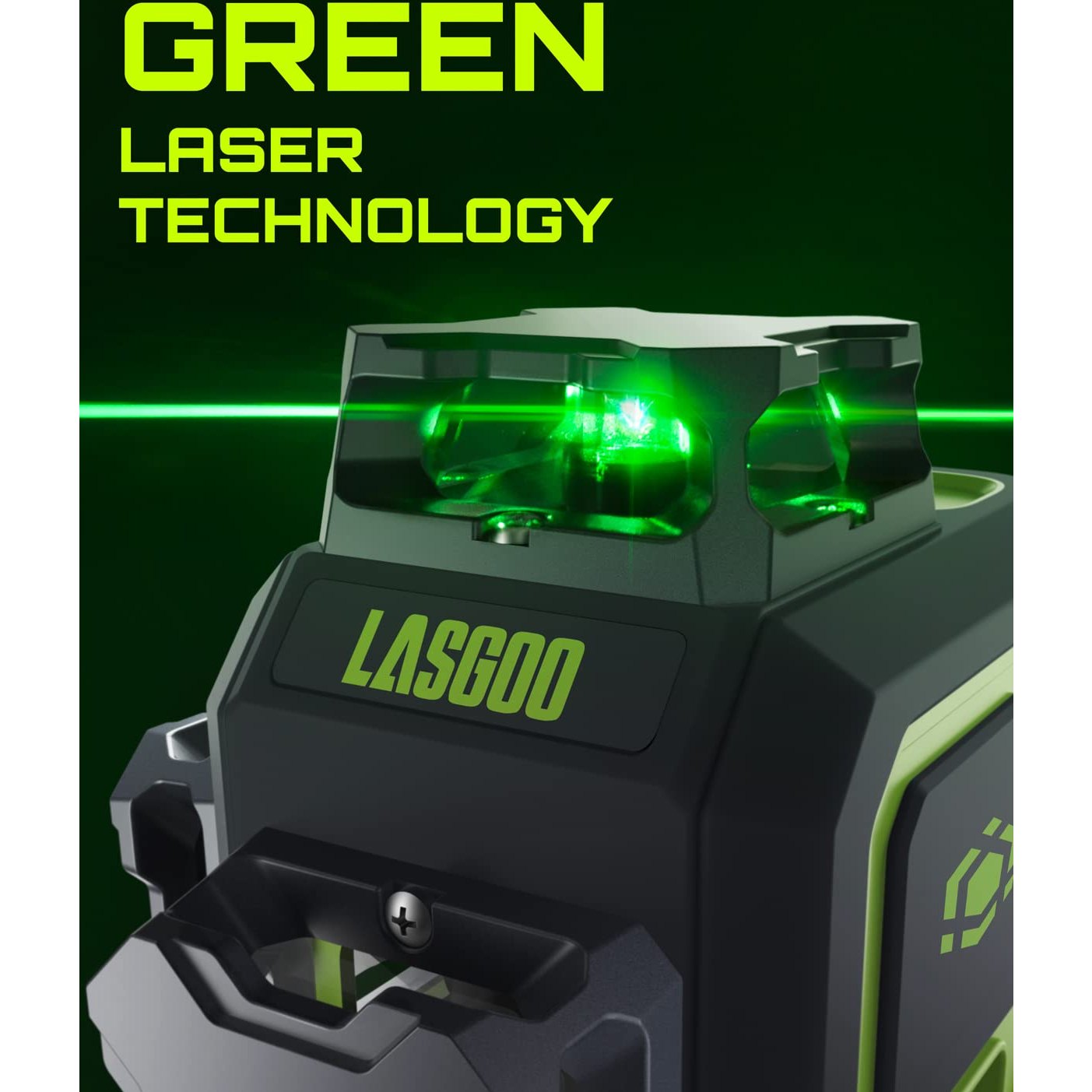 LasGoo LG-3D Laser Level Self Leveling 3x360°, 3D Green Beam Cross Line Laser for Construction and Picture Hanging, 2 Rechargeable Batteries (20 Hrs), Magnetic Liftable Stand Included, Green - Medaid International