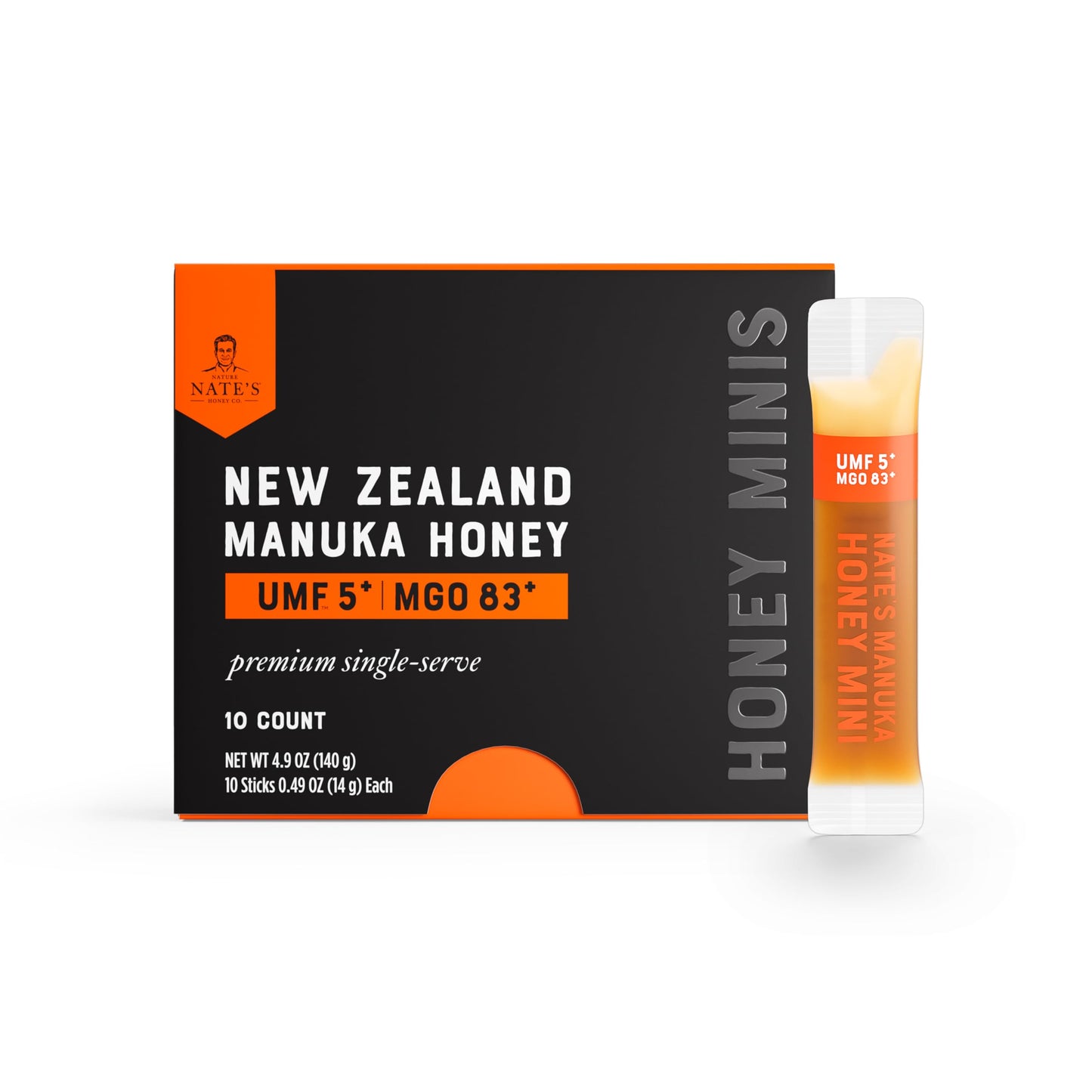 Nate's Manuka Honey Minis - 10 count Single-serve, Pure Manuka Honey - MGO 83+ | UMF 5+ Certified - 10 Single-Serve Packets for On-the-Go Daily Wellness - Medaid International