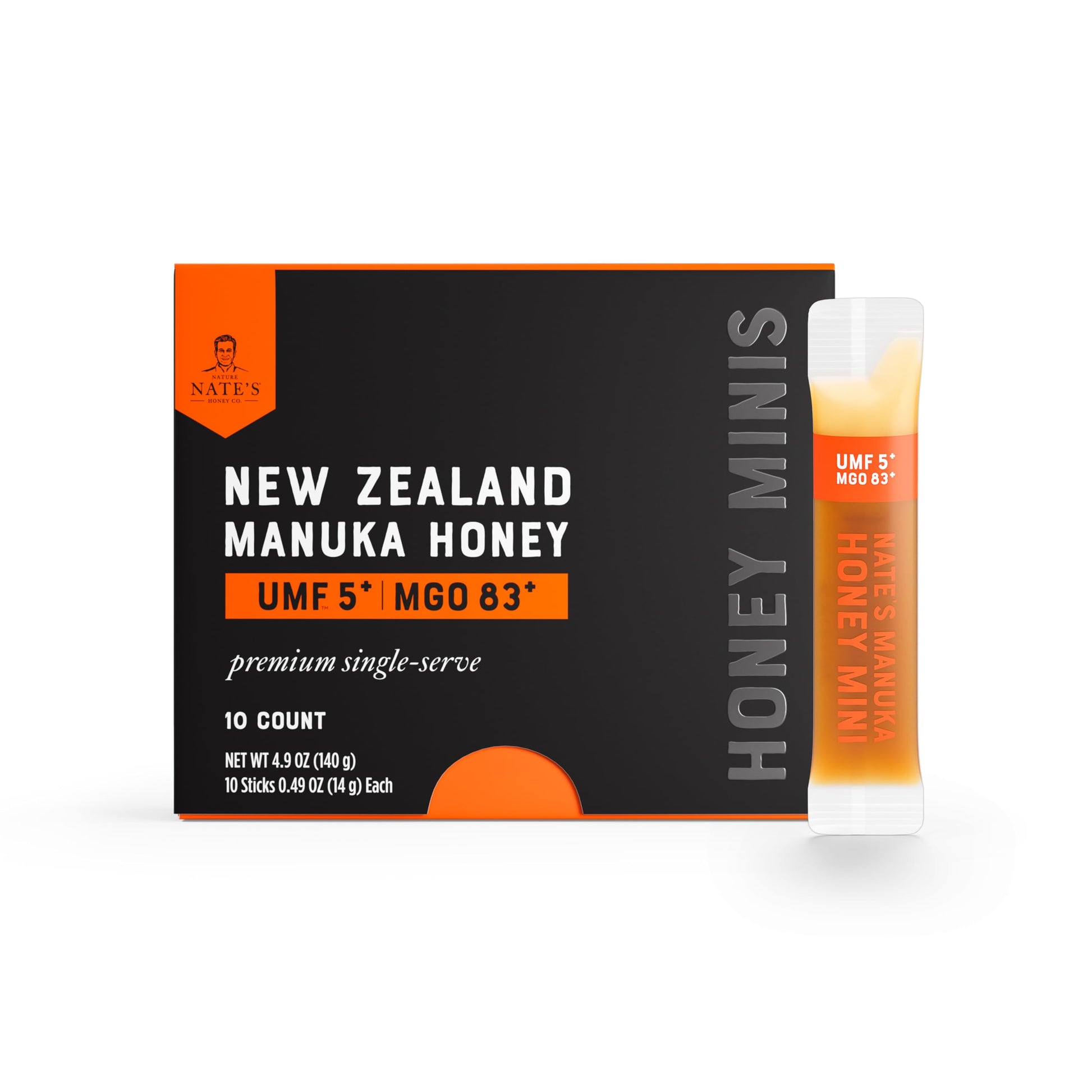 Nate's Manuka Honey Minis - 10 count Single-serve, Pure Manuka Honey - MGO 83+ | UMF 5+ Certified - 10 Single-Serve Packets for On-the-Go Daily Wellness - Medaid International
