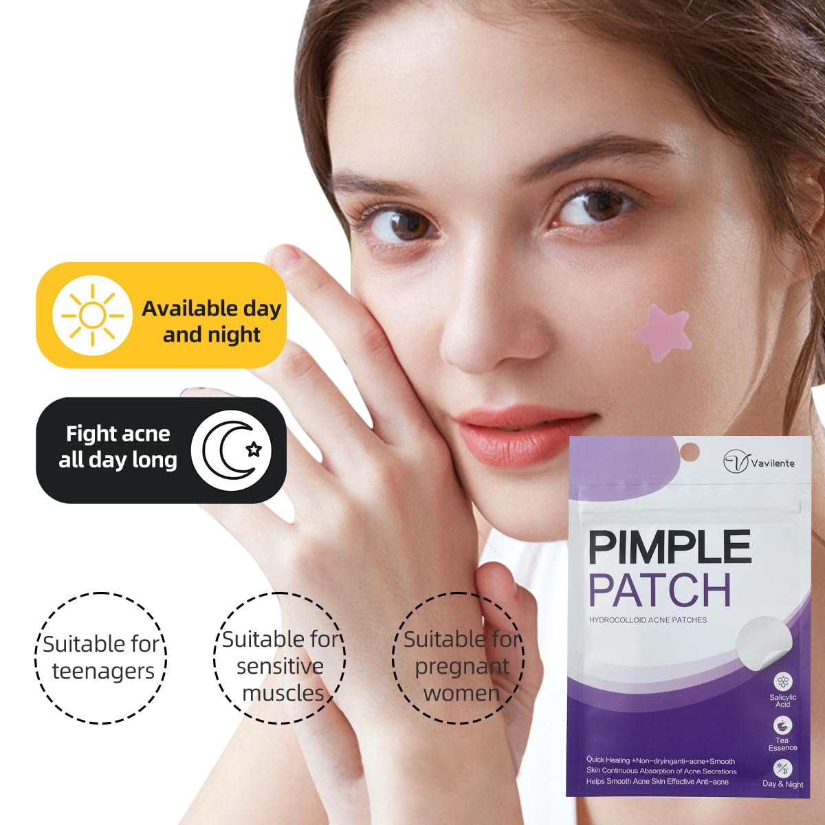 Vavilente Pimple Patches for Face Zit Dots,Hydrocolloid Pimple Patch Star with Tea Tree Oil Acne Patches Invisible,Star Face,Cute Acne Patch-Day and Night Use(200 Count) - Medaid International
