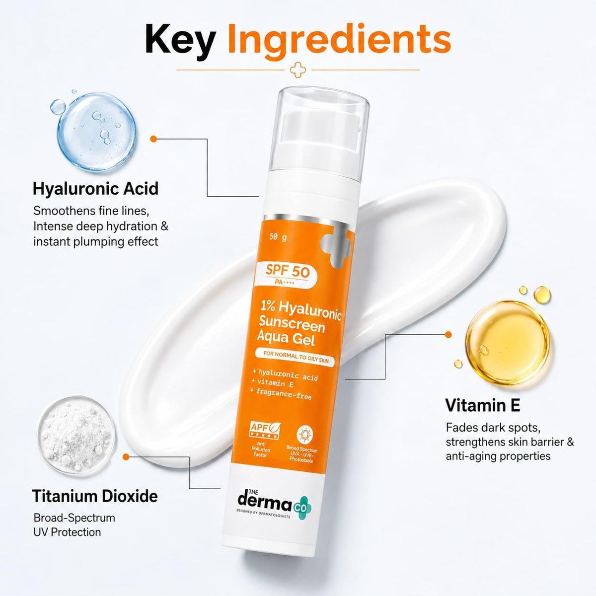The Derma Co 1% Hyaluronic Sunscreen Aqua Gel SPF 50 PA++++, 50g