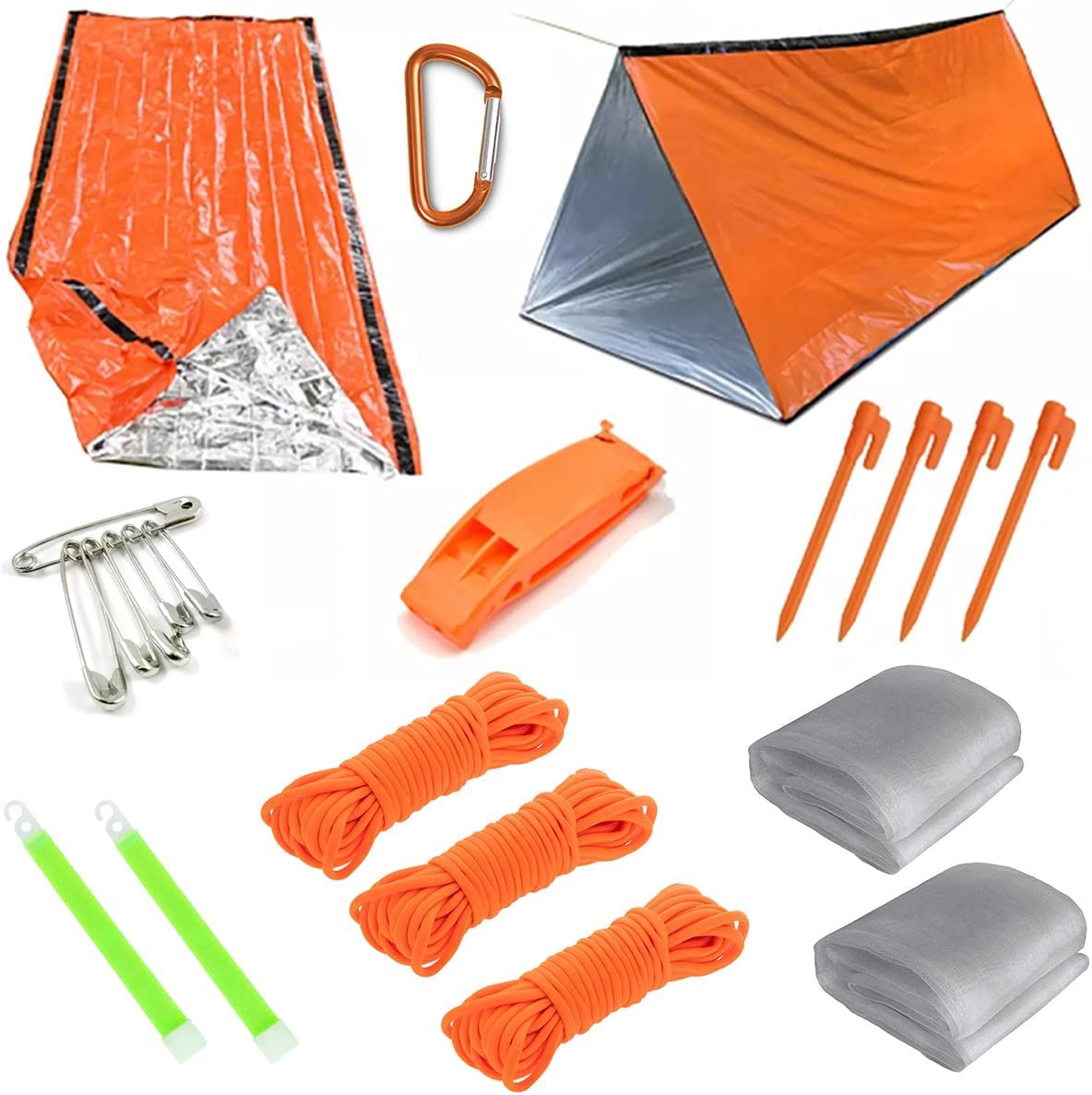 ISOP Emergency Survival Shelter Tent for 2 People + 3 Paracords, Tent Stakes, Glow Stick, Whistle | 100% Waterproof Tent | Ultralight & Extra Large