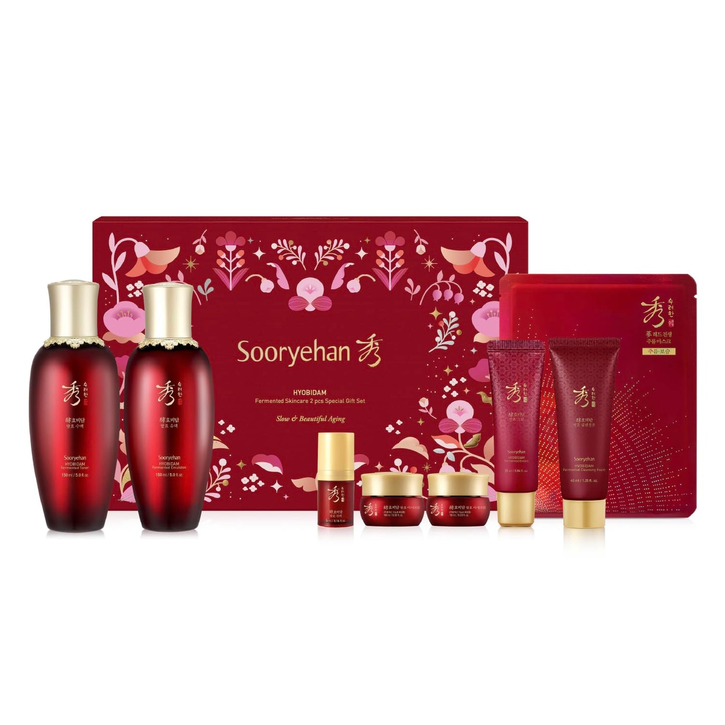 Sooryehan Hyobidam Fermented Bundle Gift Set (14fl oz) - Hyobidam Korean Skin Care Gift Set with Toner, Emulsion, Essence, Cream, Eye Cream, Mask & Foam,. Wild Ginseng Anti-Aging Hydration & Firming. - Medaid International