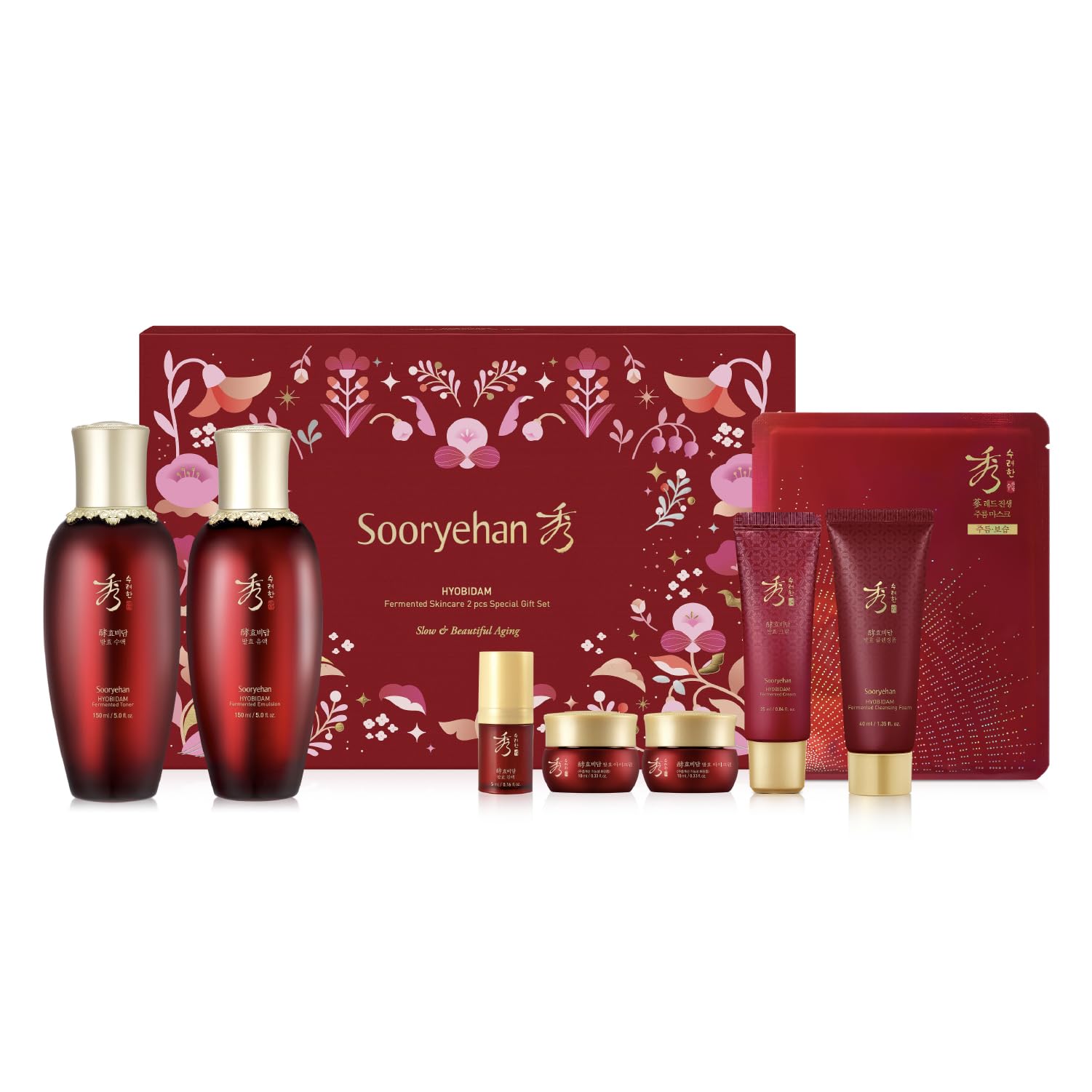 Sooryehan Hyobidam Fermented Bundle Gift Set (14fl oz) - Hyobidam Korean Skin Care Gift Set with Toner, Emulsion, Essence, Cream, Eye Cream, Mask & Foam,. Wild Ginseng Anti-Aging Hydration & Firming. - Medaid International