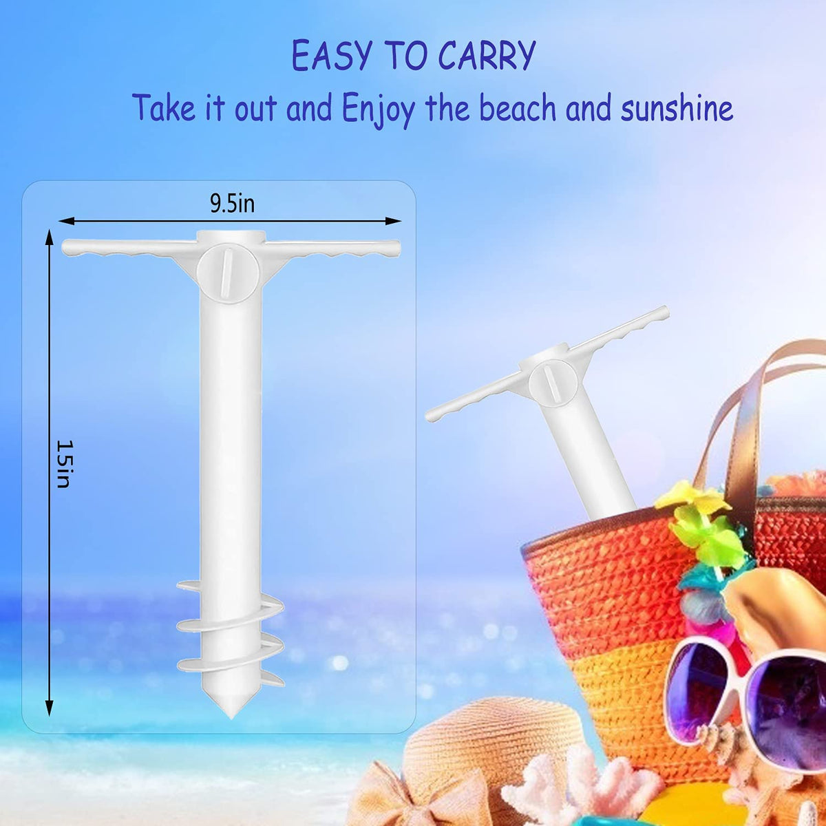 KASTWAVE Beach Umbrella Screw Sand Anchor Stand Holder, One Size Fits All, Umbrella Holder Stand Safe for Strong Wind with 4-prongs Hanging Hook