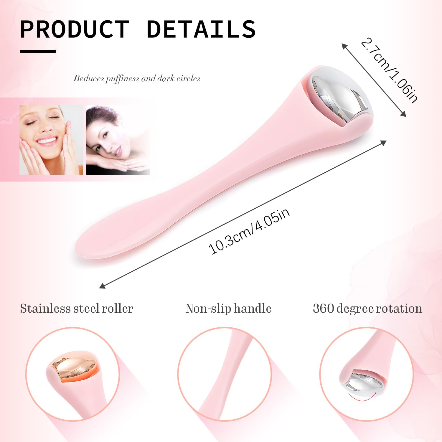 TORMEN Mini Eye & Face Rollers, Stainless Steel Eye Massage Ice Roller, Facial Beauty Tool for reduces puffy eyelids, Dark Circles Relief, Skin Care,muscle soreness,Facial cold compress (2pcs, Pink) - Medaid International