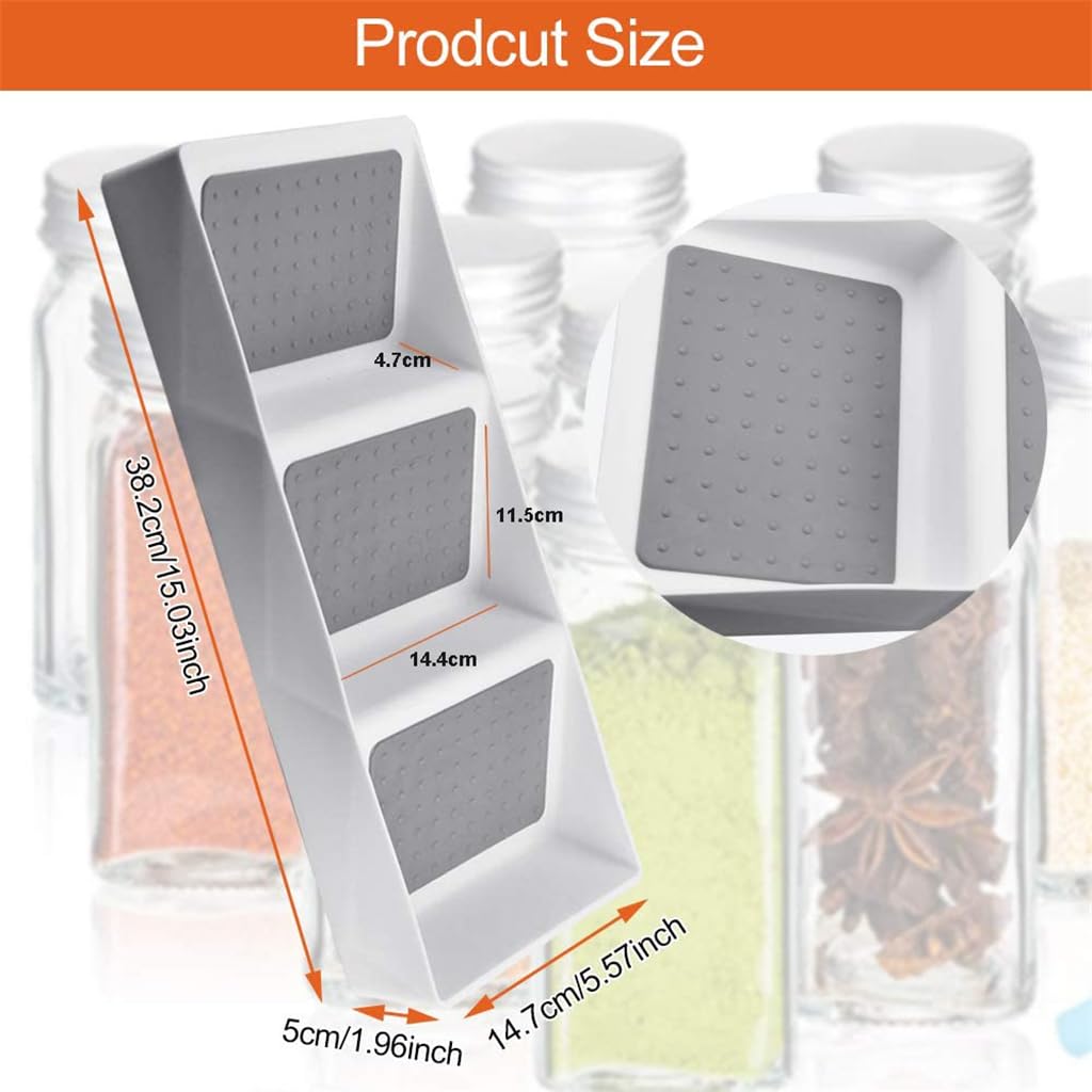 TERRIFI 3 Tier Spice Drawer Organizer, Non-Slip Storage Rack for Kitchen, Seasoning Drawer Insert Organizer for Pantry Cabinet Cupboard, Efficient Spice Rack Organiser