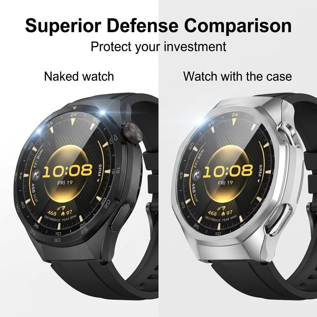 KASTWAVE for Huawei Watch GT6 Pro 46MM Watch Case, 2Pcs High Transparency All-Round Protective Case with Screen Protector, HD Tempered Glass Watch Case Cover Compatible with HUAWEI GT6 Pro Accessories