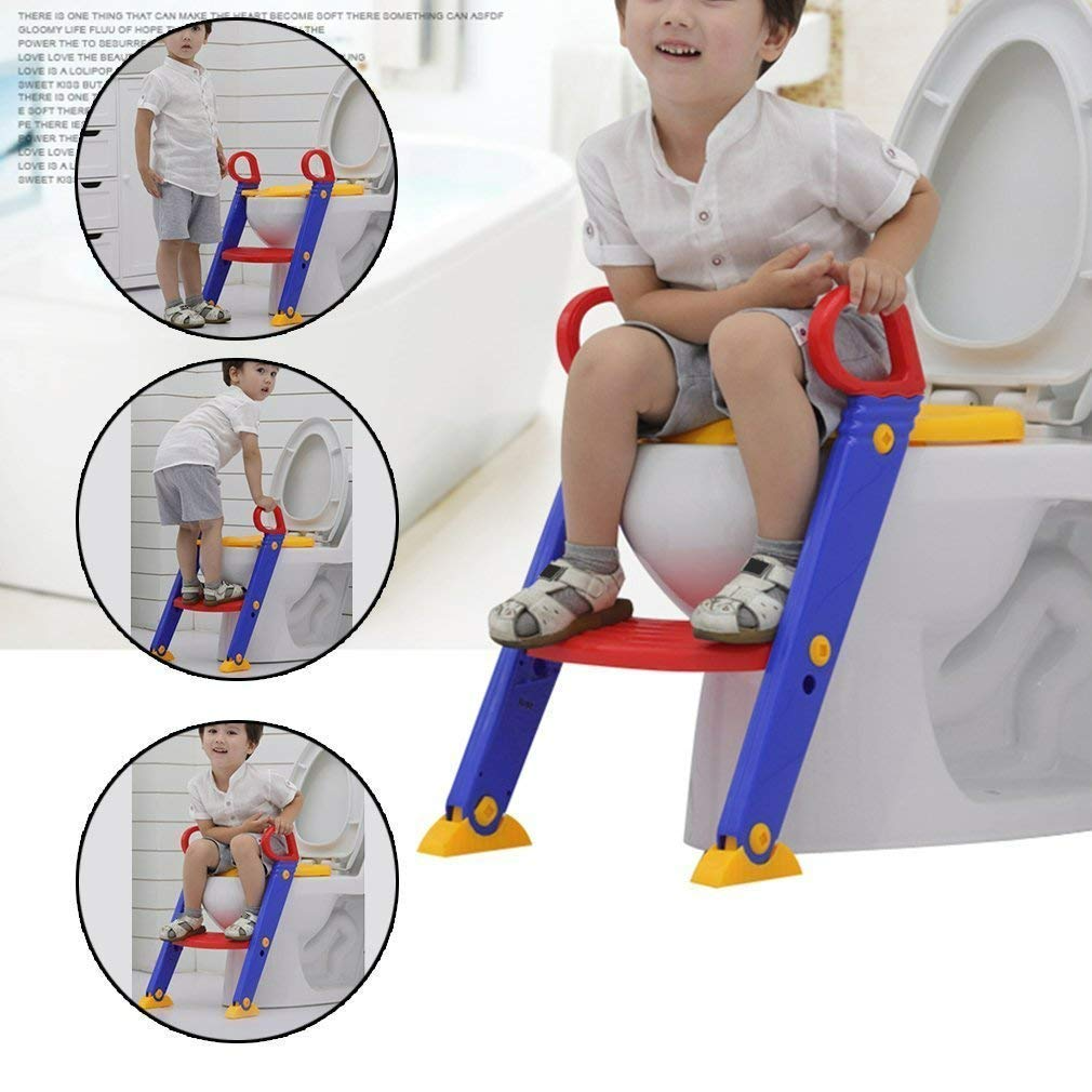 Portable Kids Bathroom Stairs Adjustable Baby Plastic Toilet Cover Potty Training Seat with safety handle - Medaid International