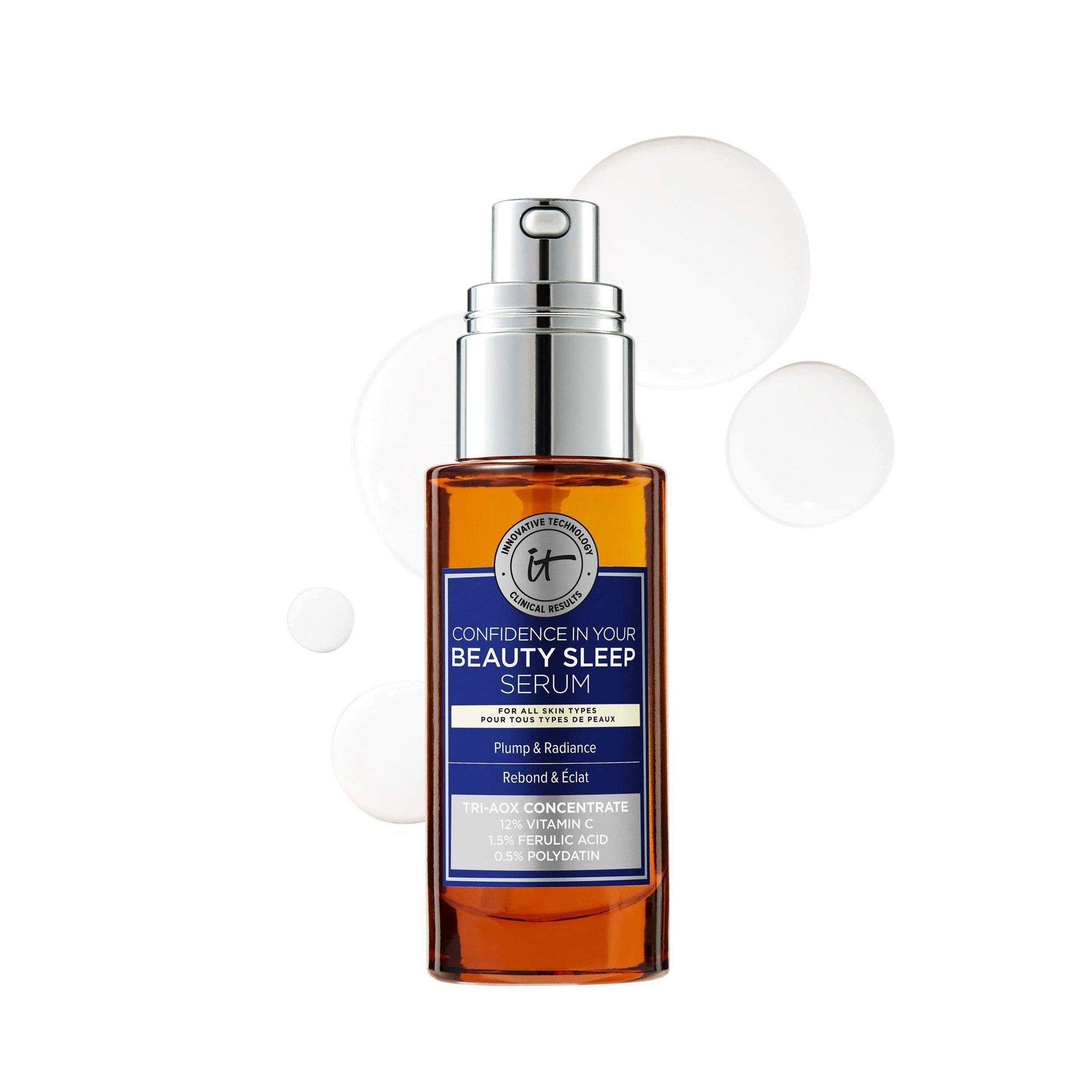 IT Cosmetics Confidence in Your Beauty Sleep Triple Antioxidant Brightening Serum – 24HR Hydration – Anti-Aging – 12% Vitamin C Serum - Fragrance Free – All Skin Types, 1.0 fl. Oz - Medaid International