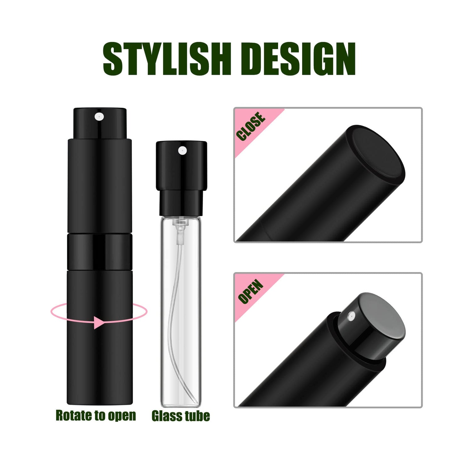 IRON BILL 8ML Mini Atomizer Perfume Travel (Matte Black) Refillable Bottle Portable Spray Bottle for Cologne and Perfume (3pcs) - Medaid International