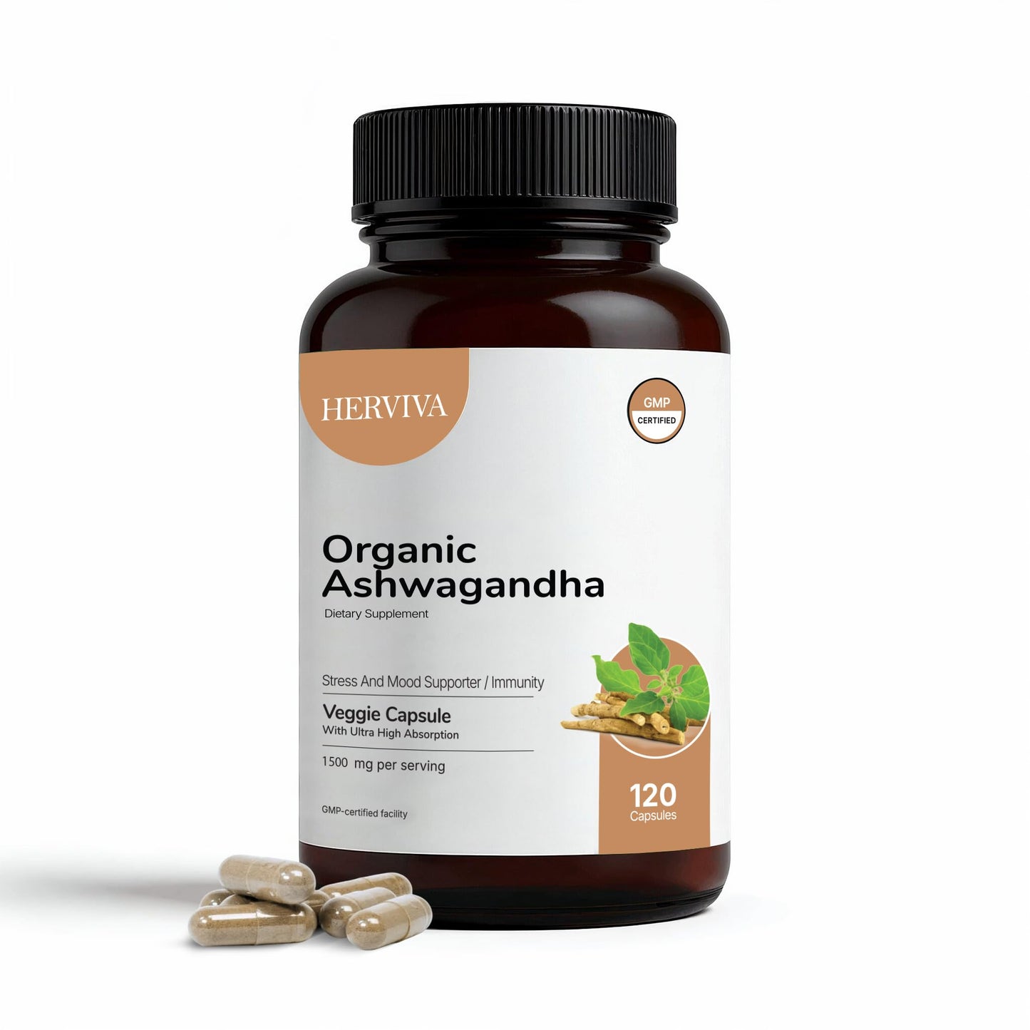 HERVIVA Ashwagandha Capsules 1500mg per Serving - Medaid International