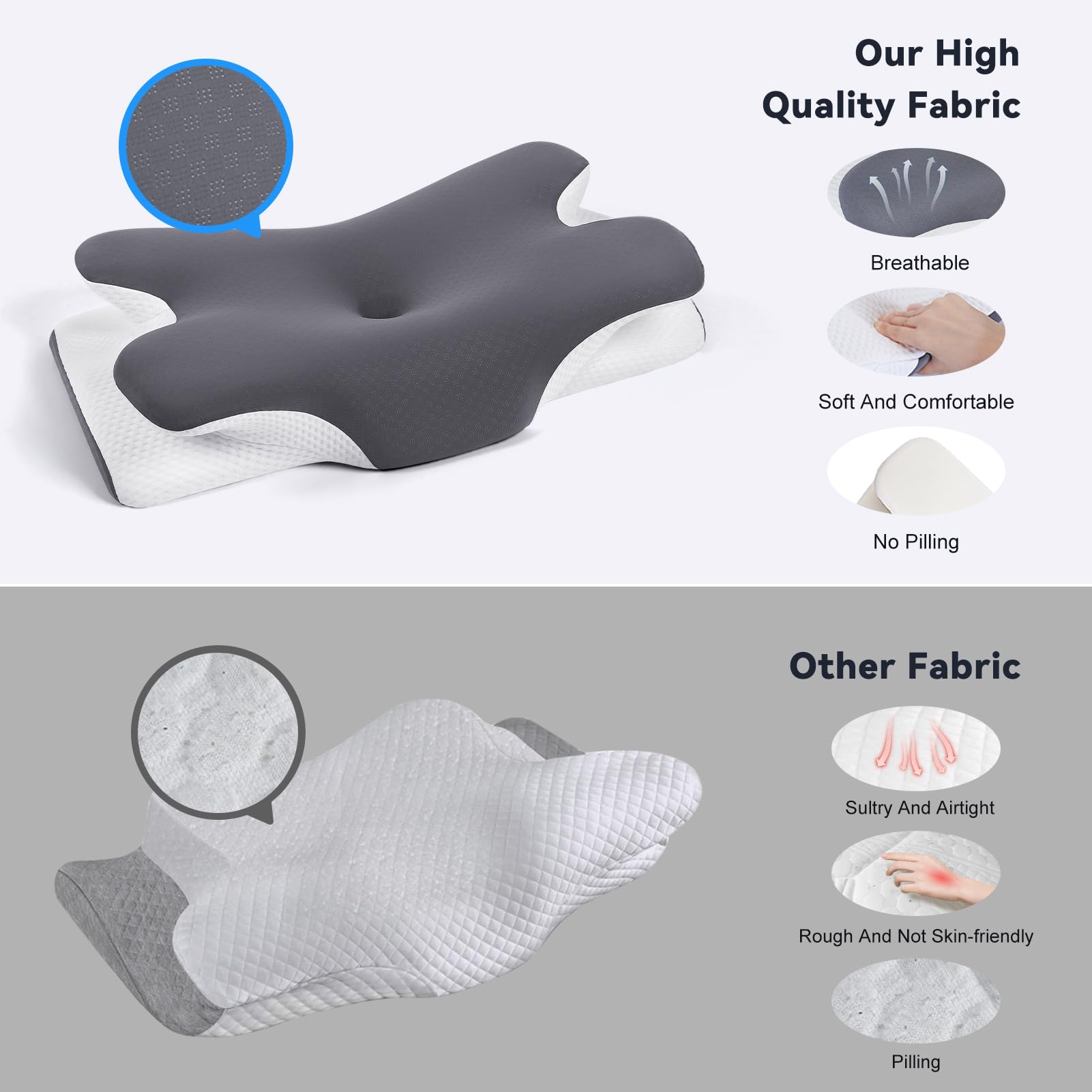 Vipfree Cervical Cooling Ergonomic Pillow, Adjustable Ergonomic Memory Foam Pillow, Cervical Support & Relieves Neck and Shoulder Pain, Orthopedic Pillow for All Sleep Positions - Medaid International