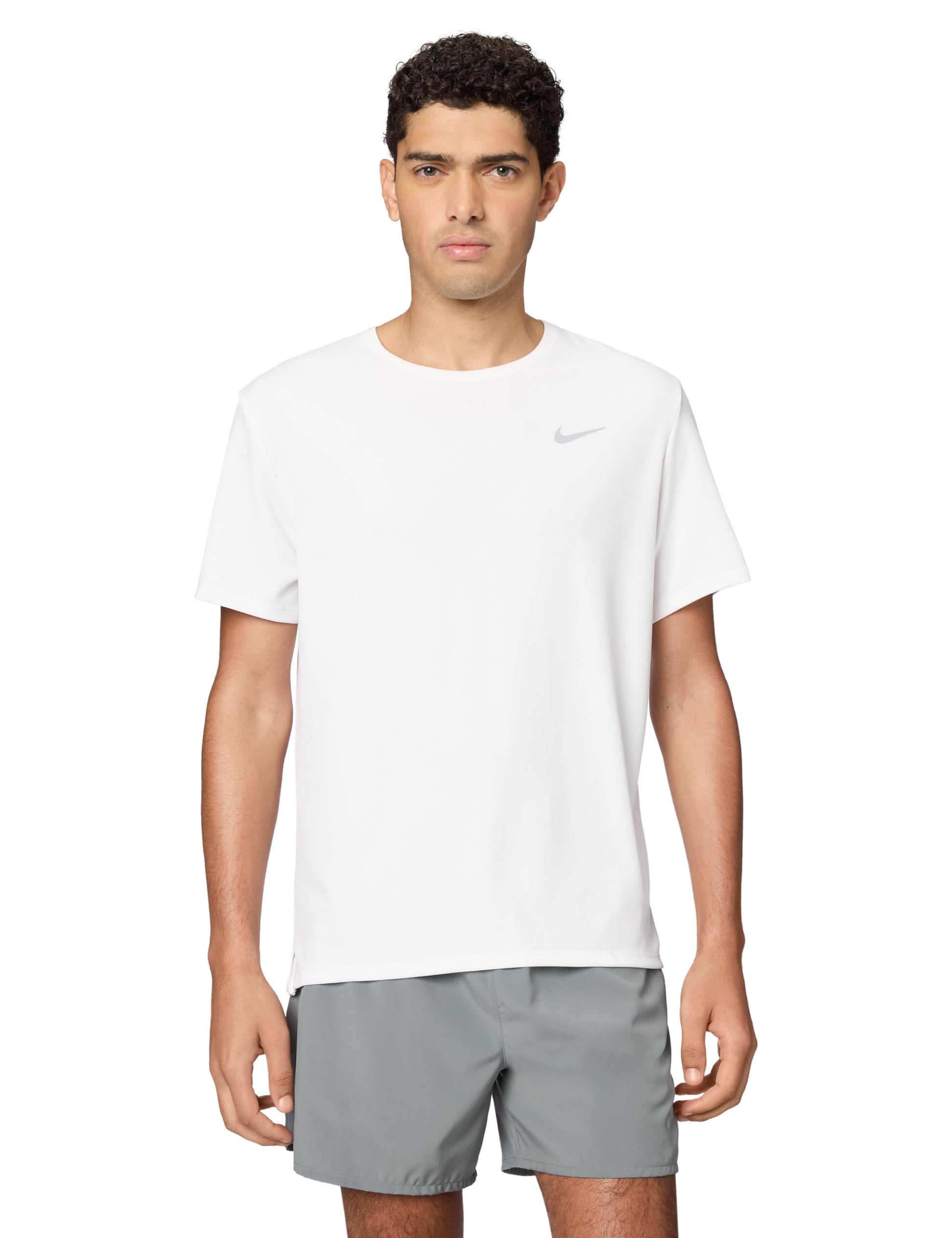 Nike Men's Miler Dri-Fit UV Short-Sleeve Running Top, White/Reflective Silver, Small - Medaid International