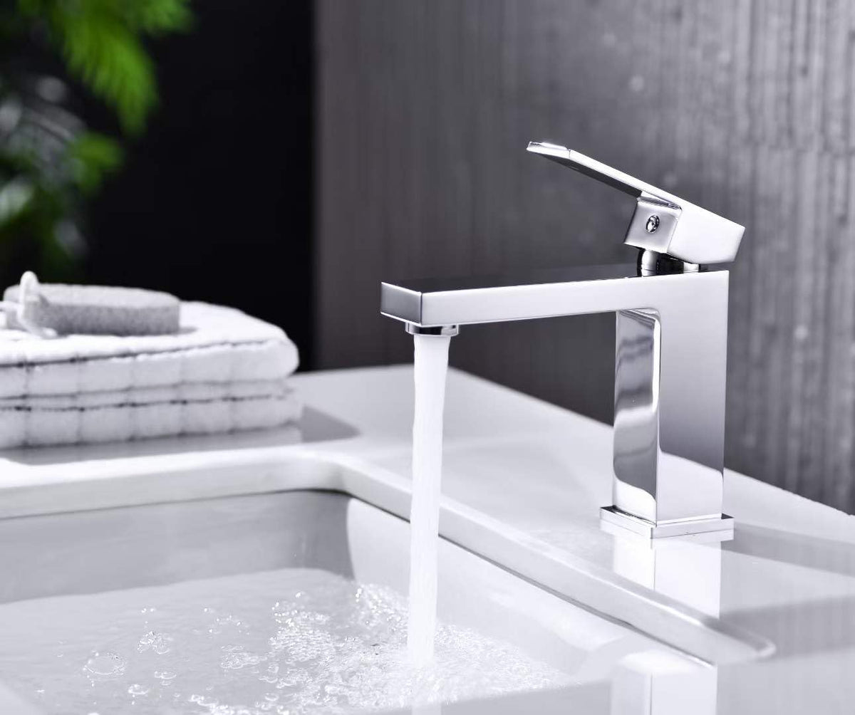 Single Lever Basin Mixer Wash Basin Faucet Hot & Cold Water Bathroom Faucet Italian Design Lavatory Vanity Tap Brass (Chrome)