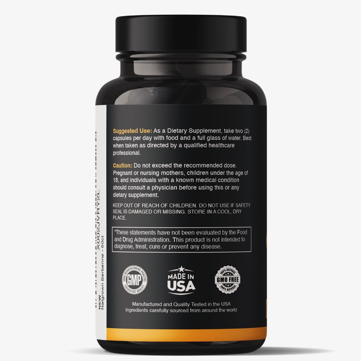 Natgrown Berberine Supplement - Berberine HCl 1200 mg Per Serving - Vegan, Gluten Free, Non-GMO - 60 Capsules - Medaid International