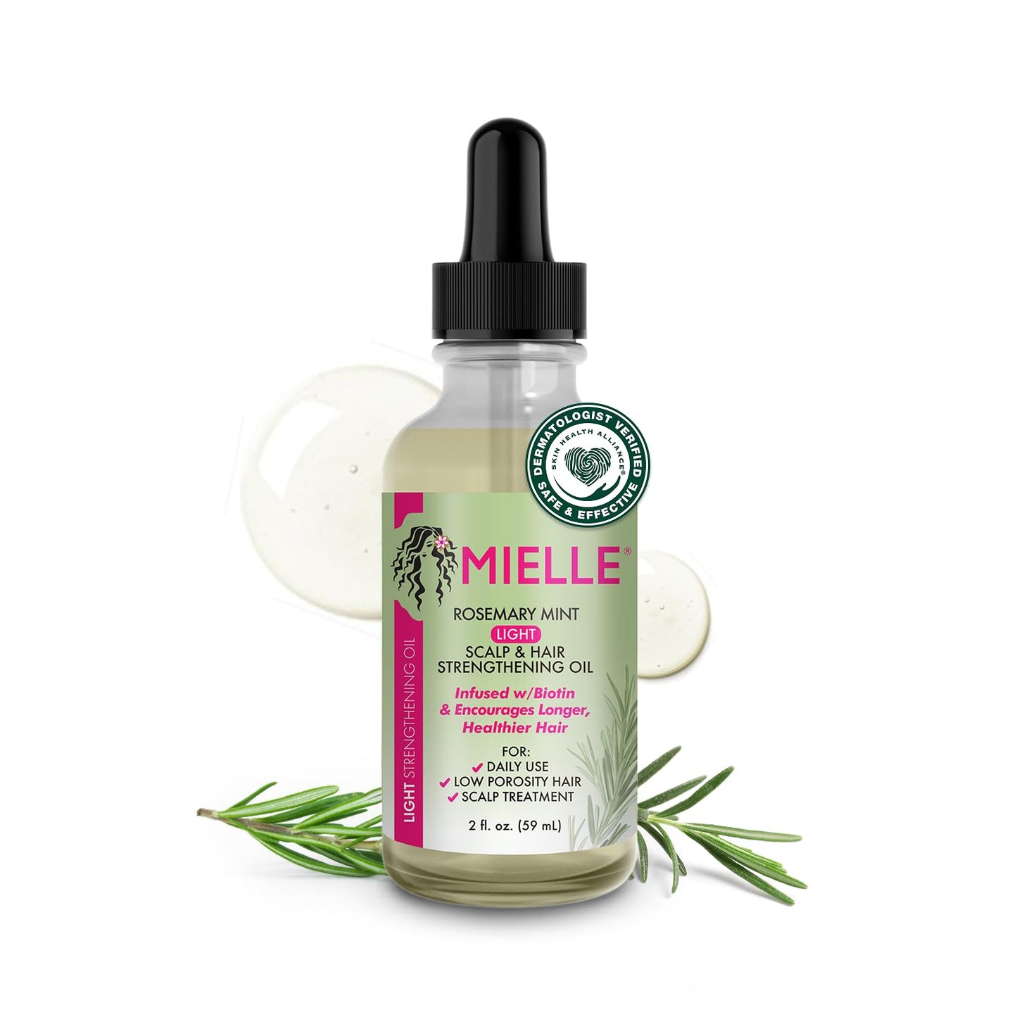 Mielle Organics Rosemary & Mint Light Hair Oil, Split Ends & Dry Scalp Treatment - Infused with Biotin & Essential Oils for Strengthening, Soothing, Moisturizing & Encouraging Longer Hair (2 Oz) - Medaid International