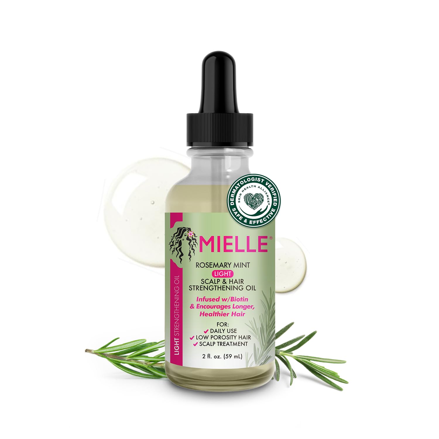 Mielle Organics Rosemary & Mint Light Hair Oil, Split Ends & Dry Scalp Treatment - Infused with Biotin & Essential Oils for Strengthening, Soothing, Moisturizing & Encouraging Longer Hair (2 Oz) - Medaid International