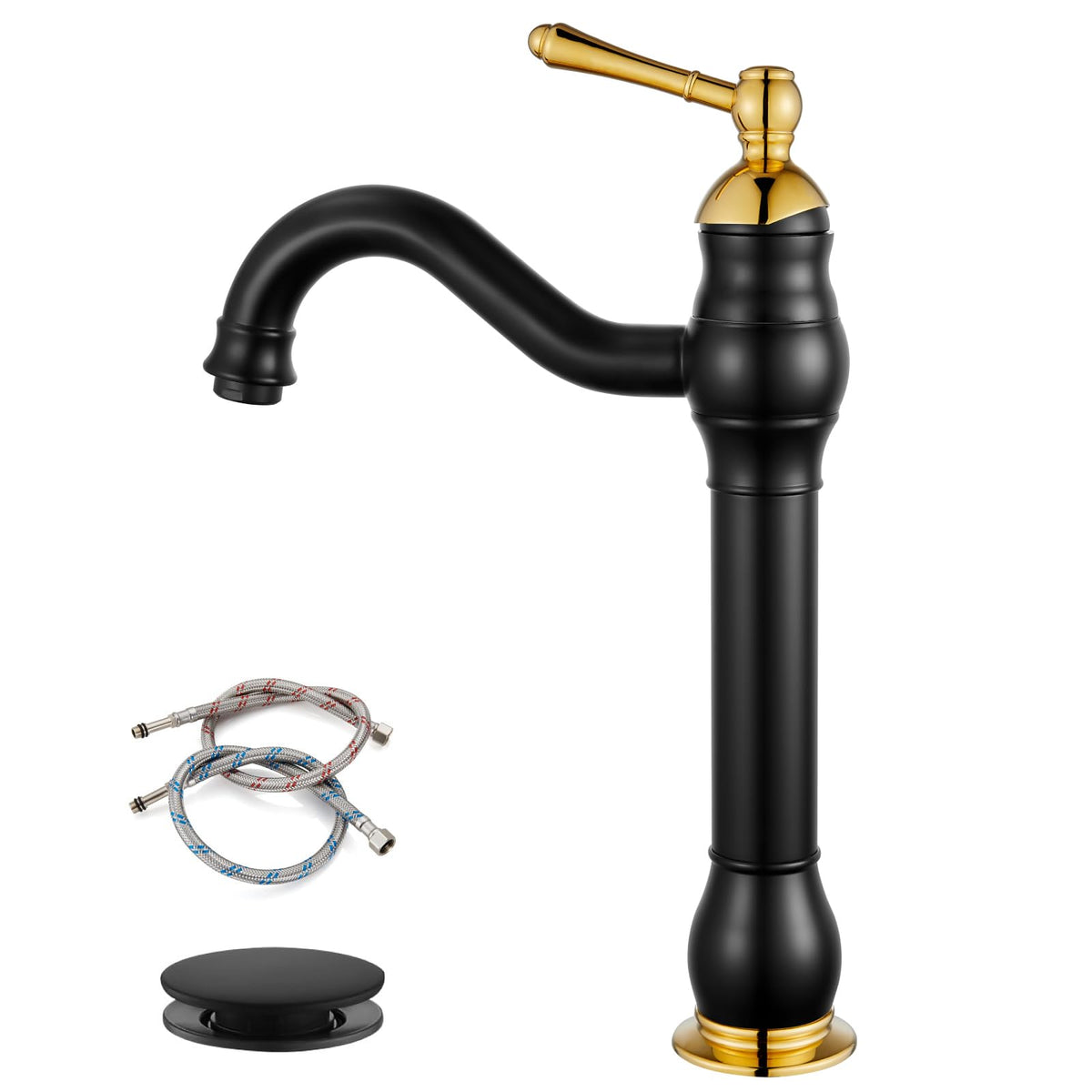 gotonovo Bathroom Vessel Sink Faucet Polish Chrome Single Handle Lavatory Vanity Mixer Bar Tap 360° Swivel with Pop Up Drain Tall Spout Single Hole Deck Mount
