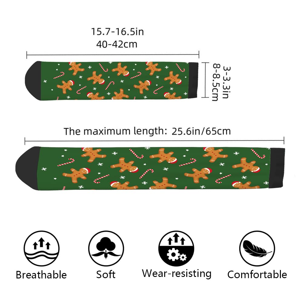 AOYEGO Xmas Candy Funny Socks Christmas Gingerbread Man Snowflake Star Green Novelty Casual Crew Socks Contrast Color Design For Women Men Gift - Medaid International