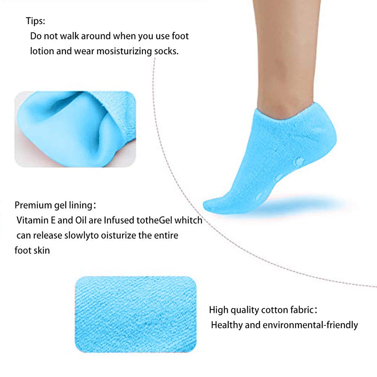 KASTWAVE Moisturizing Socks and Gloves Set Soft Cotton with Thermoplastic Gel Repair and Heal Eczema Cracked Dry Skin, Gel Lining Infused with Essential Oils and Vitamins, Large Size - Black (Style 1)