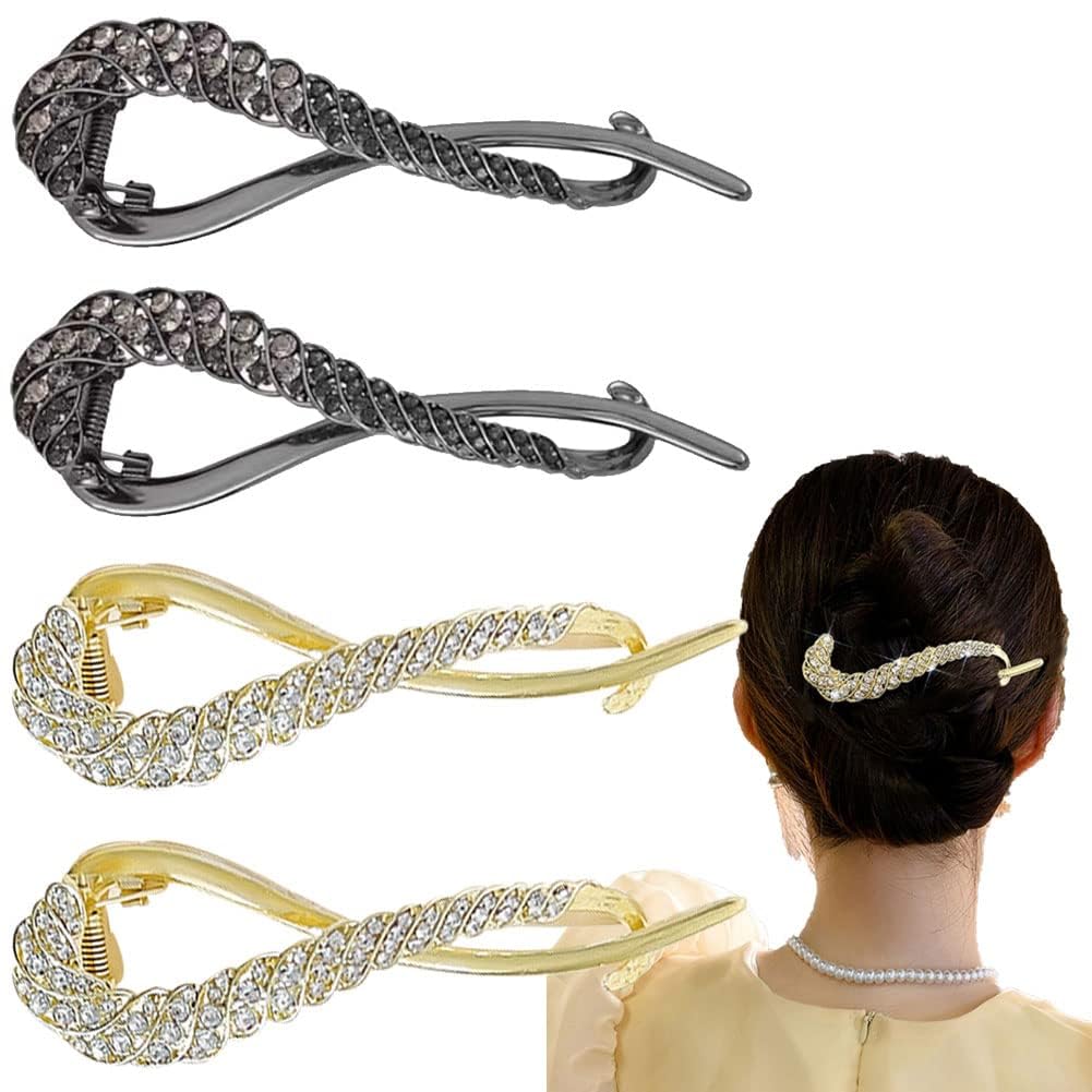 TERRIFI 4 PCS Rhinestone French Banana Clips, Elegant Hair Accessories with Pearl Decor for Stylish Hair Twists