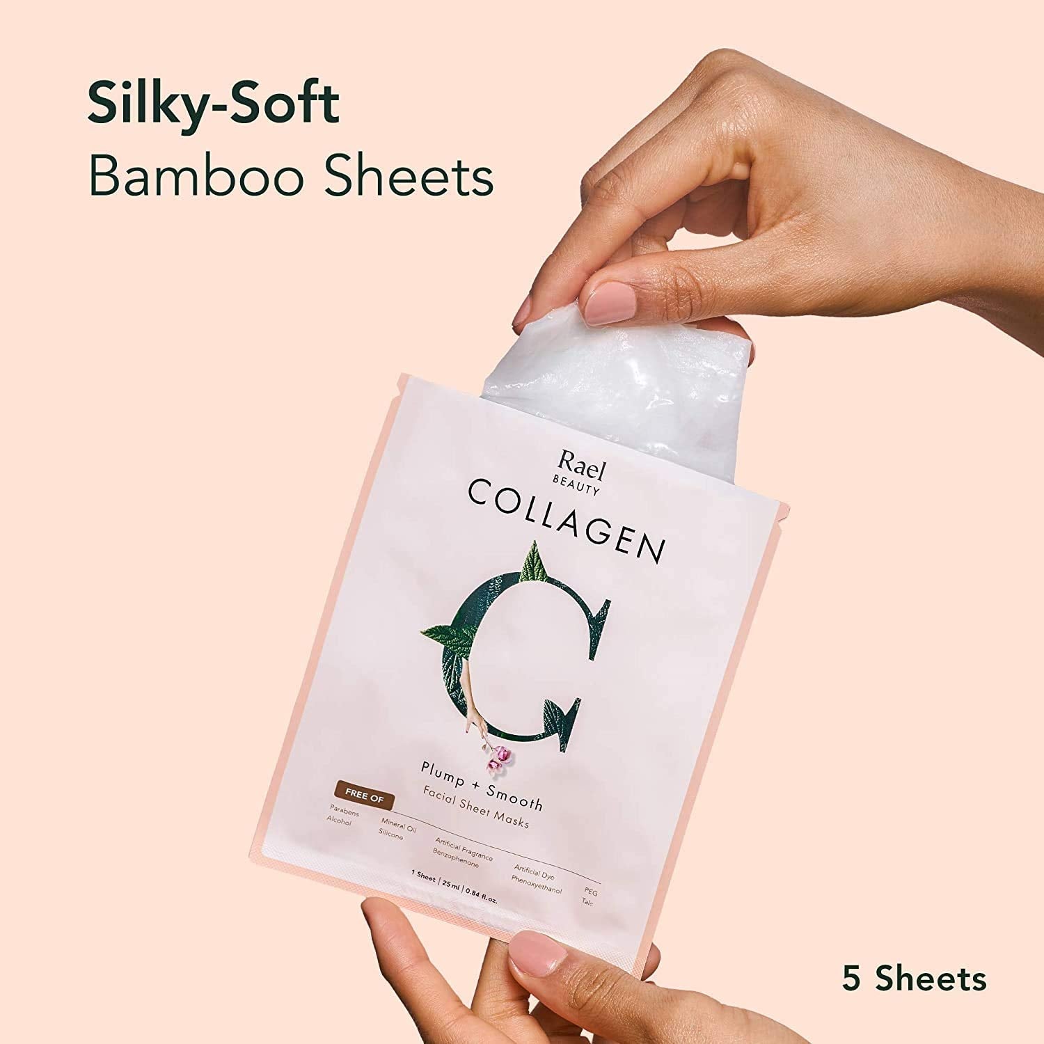 Rael Face Mask Skin Care, Collagen Face Masks - Bamboo Facial Sheet Mask, Korean Skincare, with Collagen Essence and Fruit Extracts, Nourishing and Moisturizing, All Skin Types (Collagen, 5 Sheets) - Medaid International